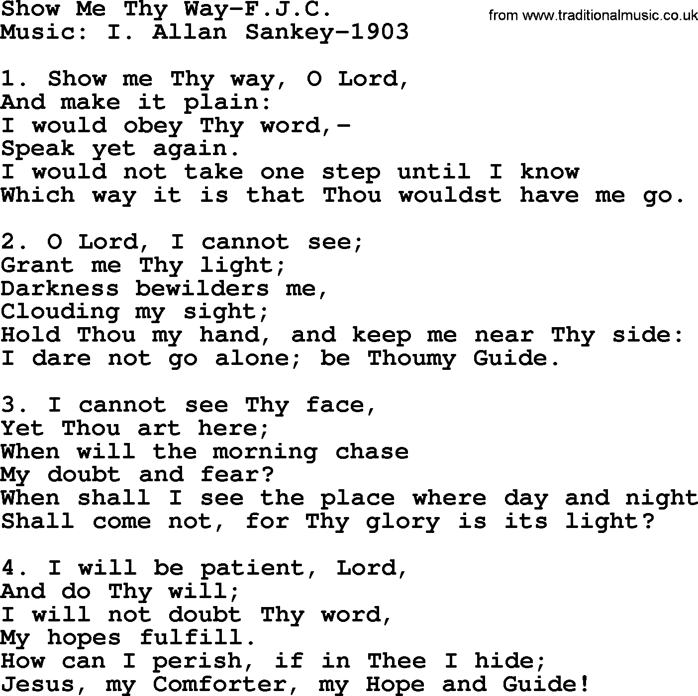 Ira Sankey hymn: Show Me Thy Way-Ira Sankey, lyrics