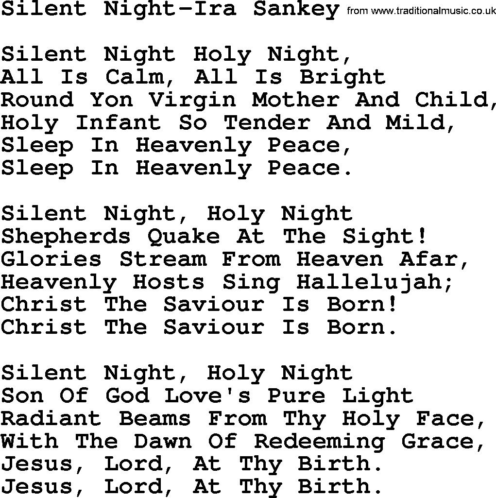 Ira Sankey hymn: Silent Night-Ira Sankey, lyrics