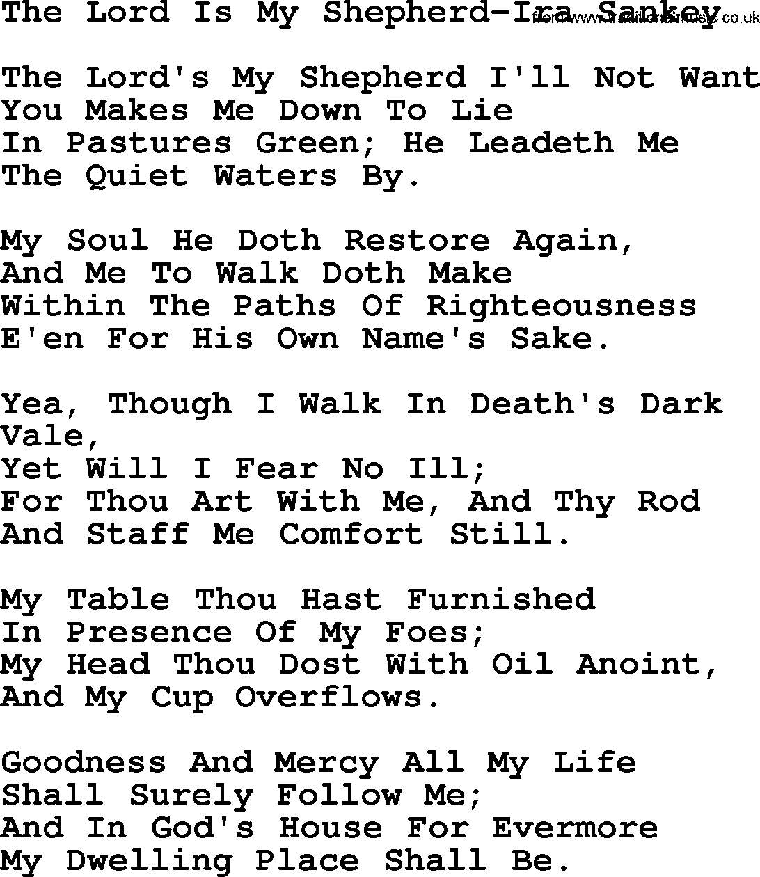 Ira Sankey hymn: The Lord Is My Shepherd-Ira Sankey, lyrics