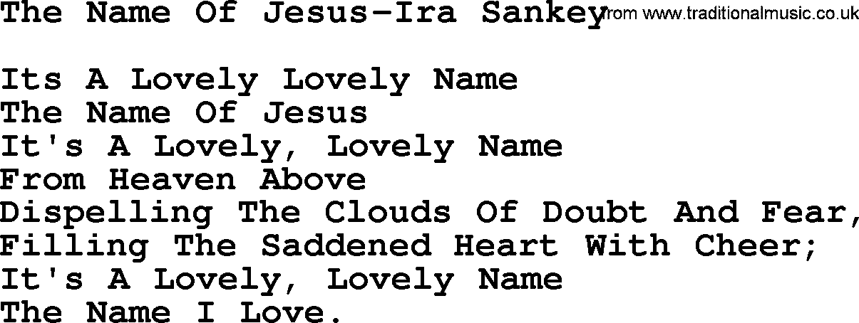 Ira Sankey hymn: The Name Of Jesus-Ira Sankey, lyrics