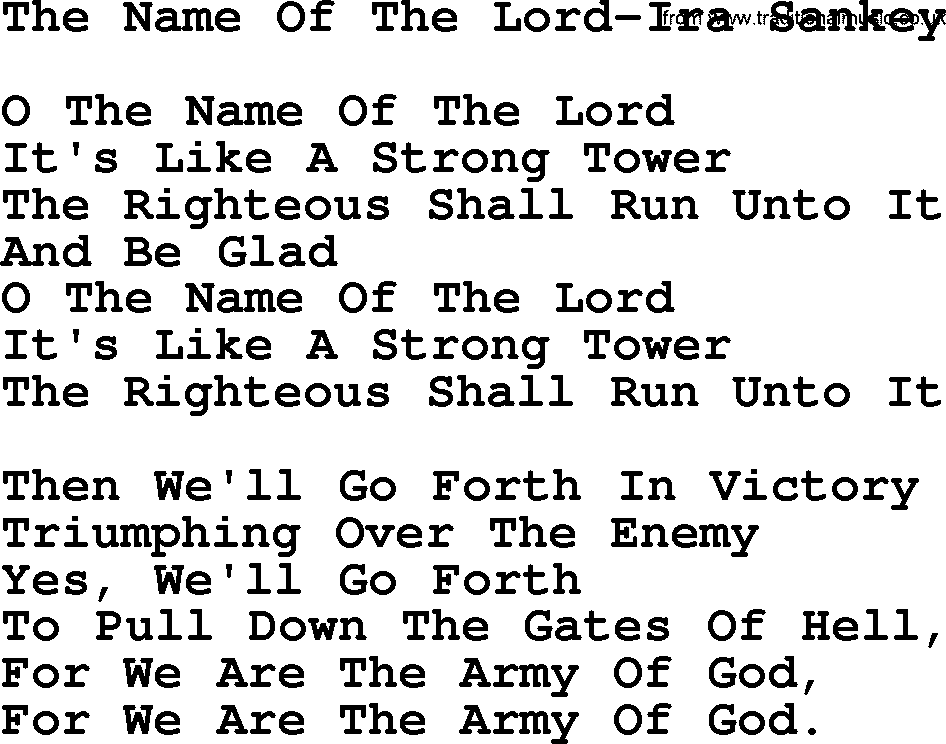 Ira Sankey hymn: The Name Of The Lord-Ira Sankey, lyrics