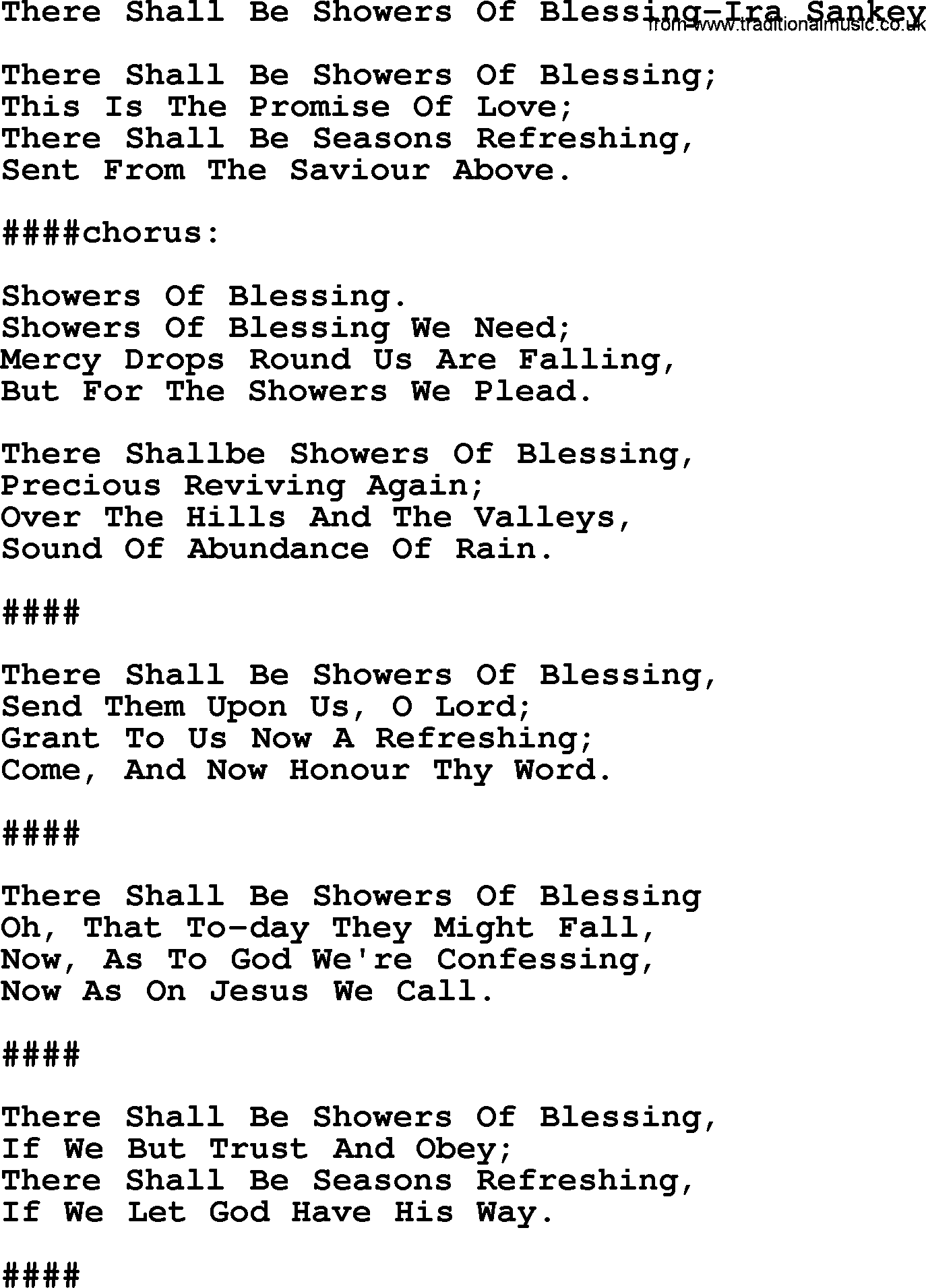 Ira Sankey hymn: There Shall Be Showers Of Blessing-Ira Sankey, lyrics