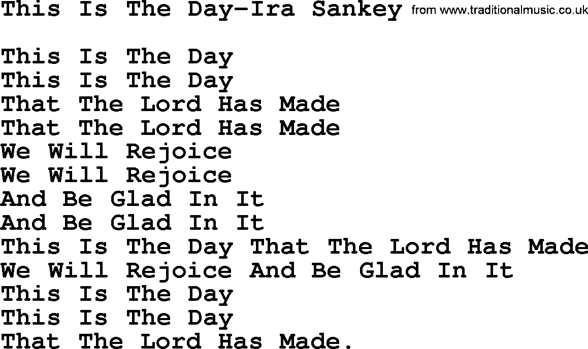 Ira Sankey hymn: This Is The Day-Ira Sankey, lyrics