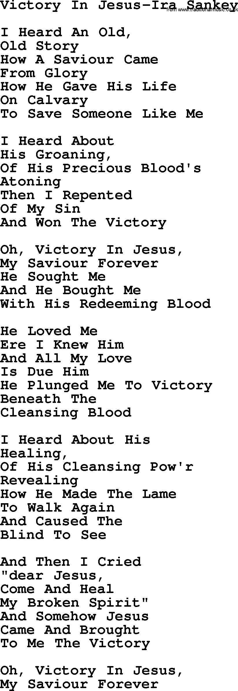 Ira Sankey hymn: Victory In Jesus-Ira Sankey, lyrics