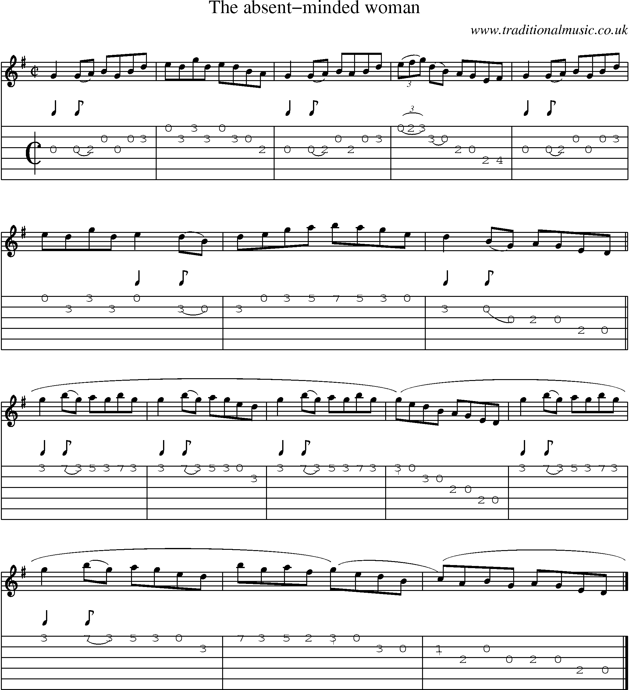 Music Score and Guitar Tabs for Absent Minded Woman