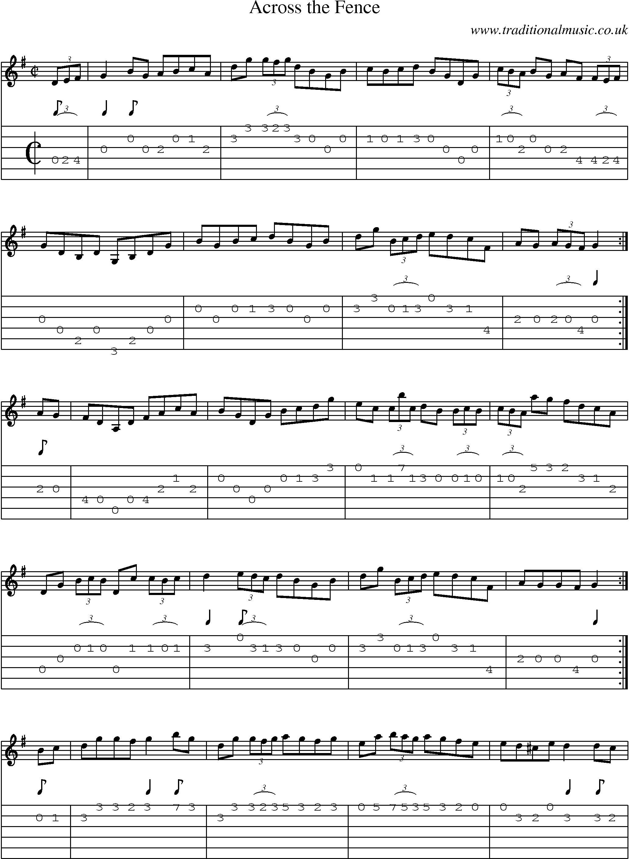 Music Score and Guitar Tabs for Across Fence