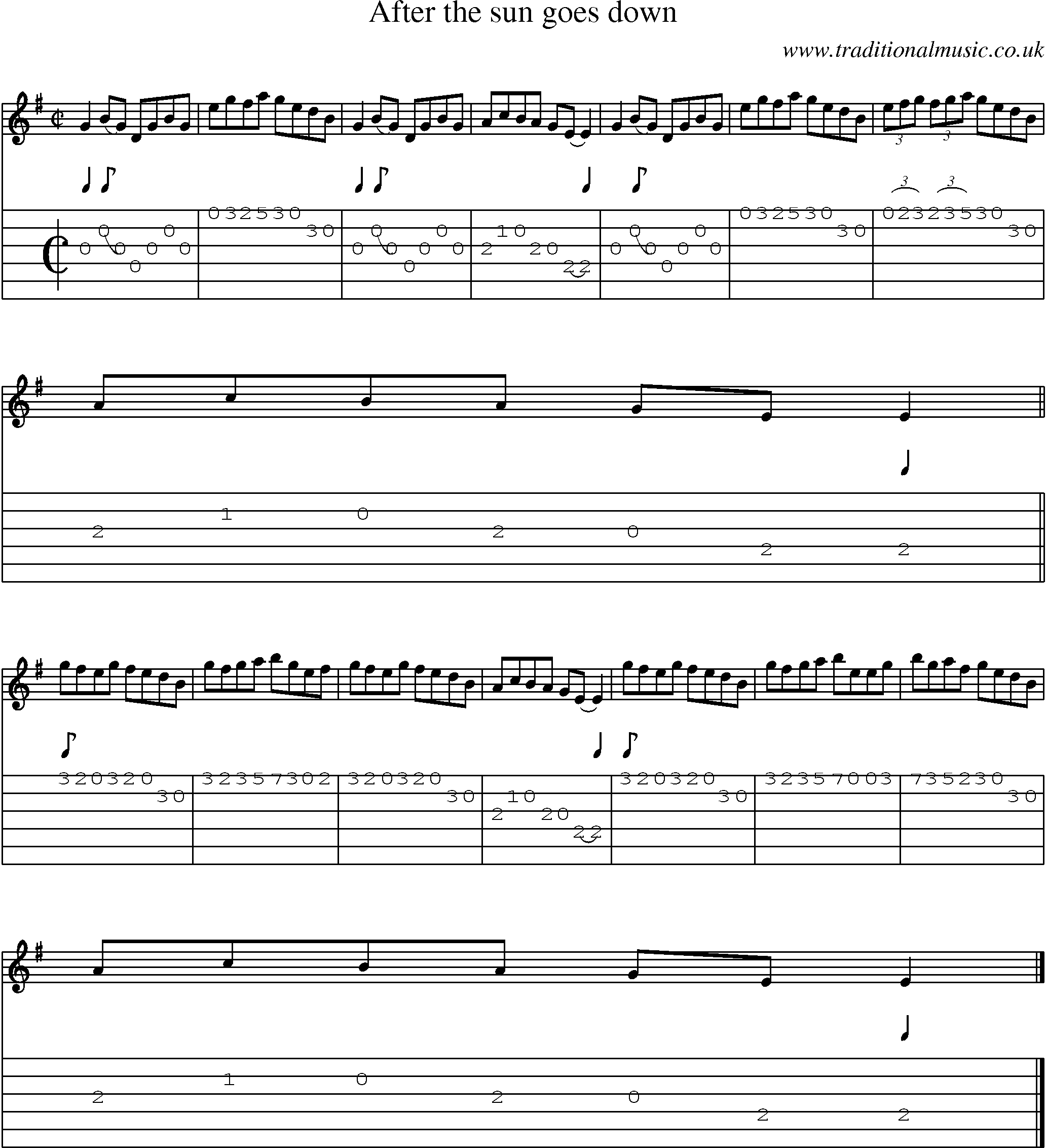 Music Score and Guitar Tabs for After The Sun Goes Down