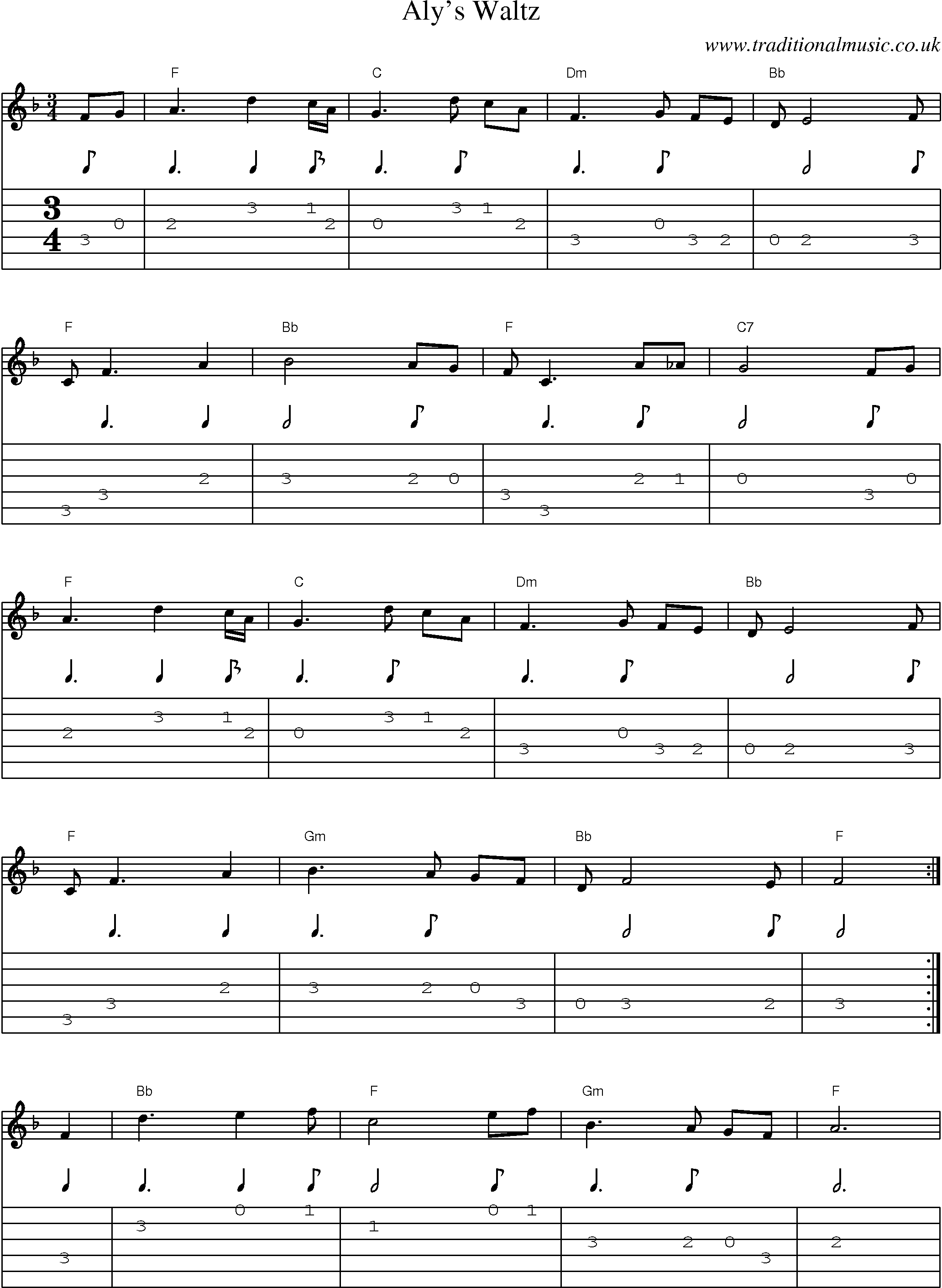 Music Score and Guitar Tabs for Alys Waltz