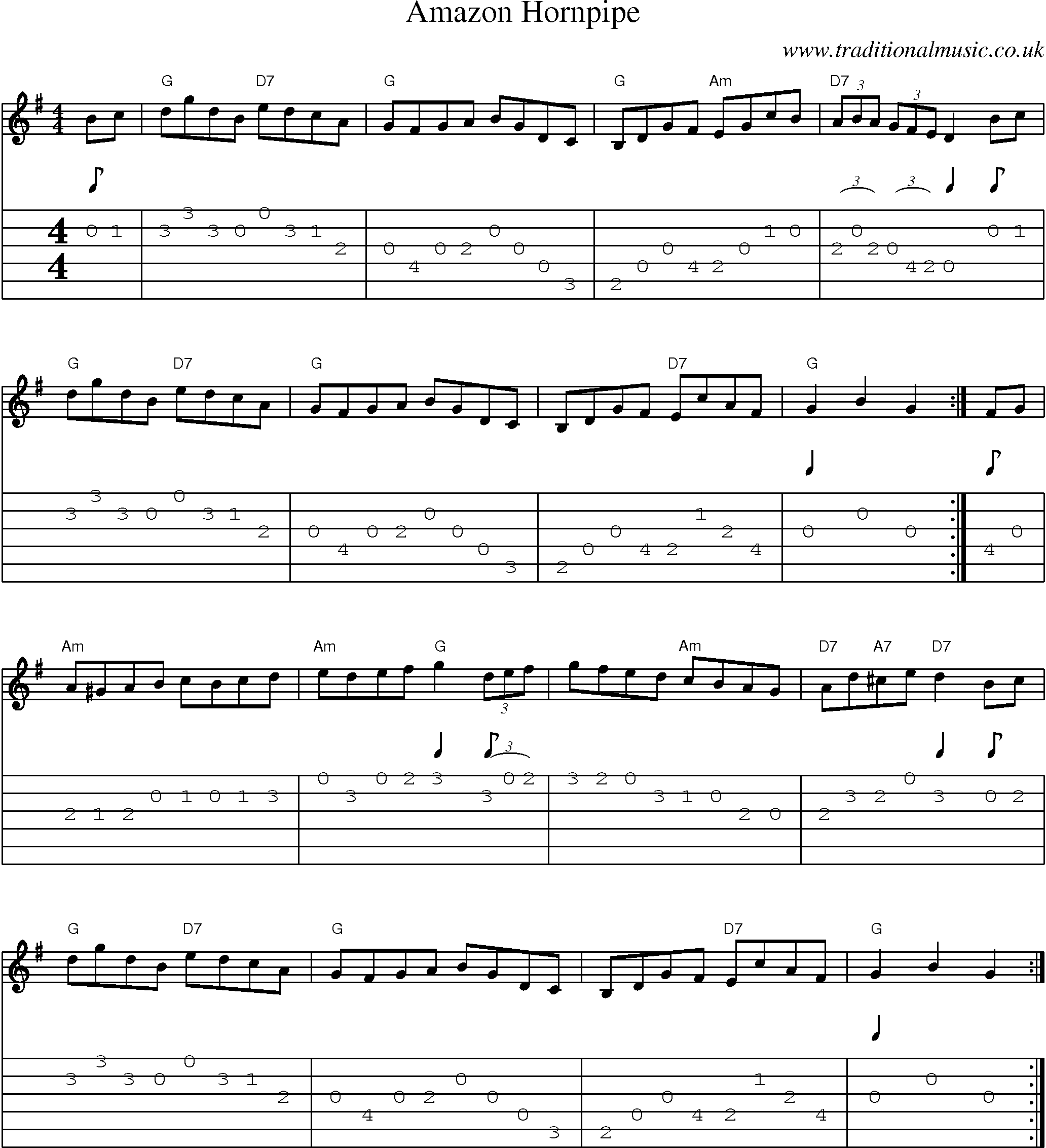 Music Score and Guitar Tabs for Amazon Hornpipe