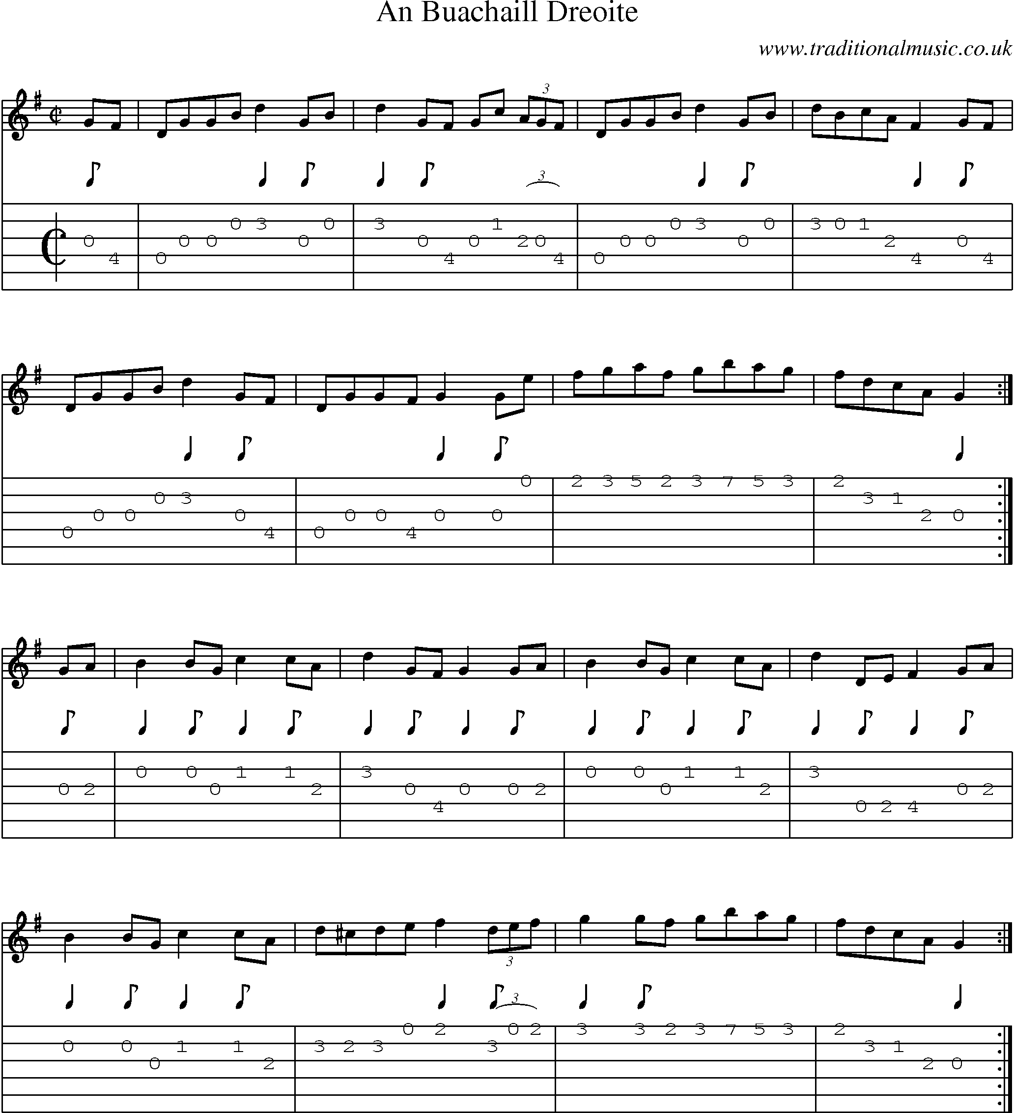 Music Score and Guitar Tabs for An Buachaill Dreoite