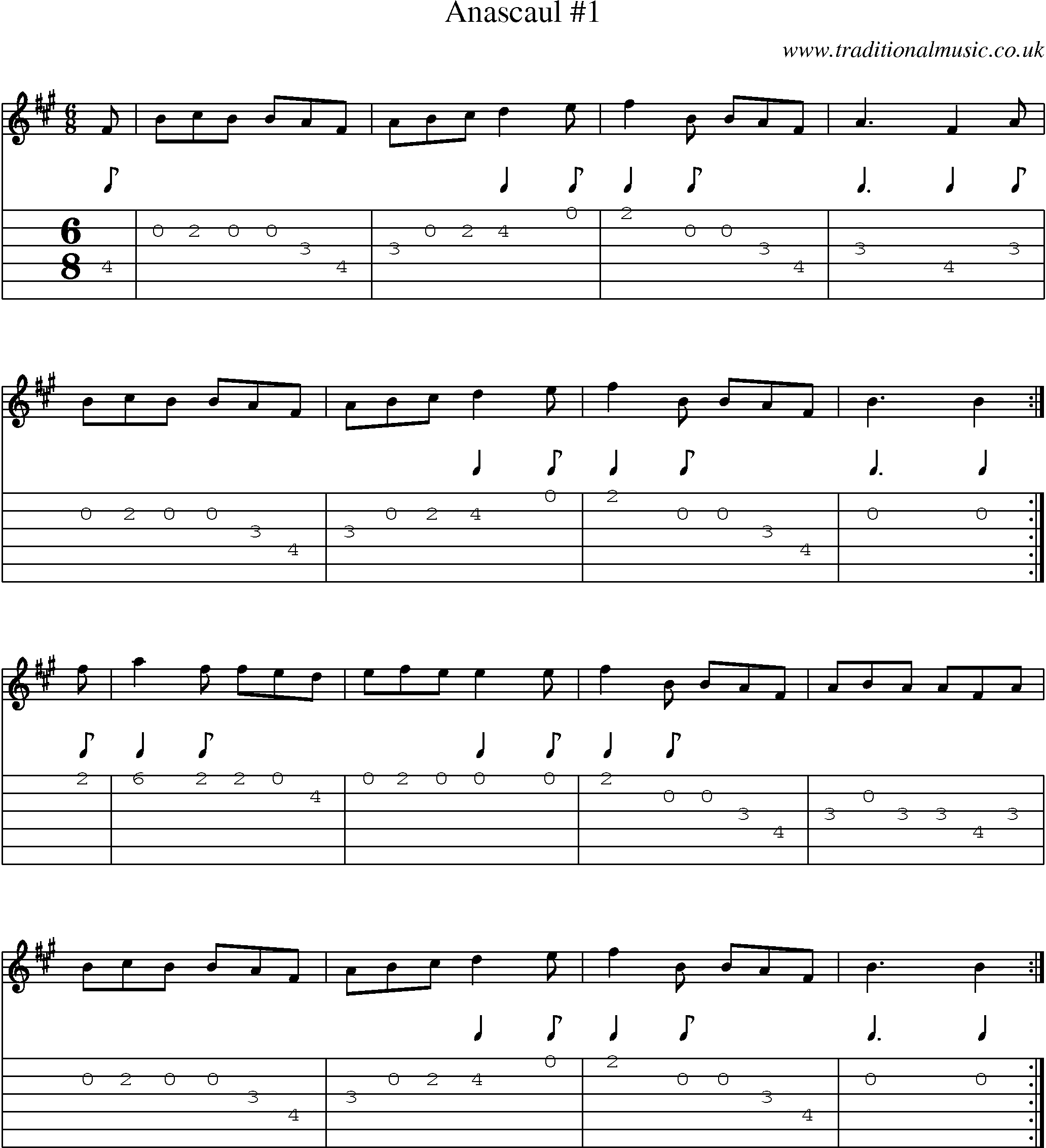 Music Score and Guitar Tabs for Anascaul 1