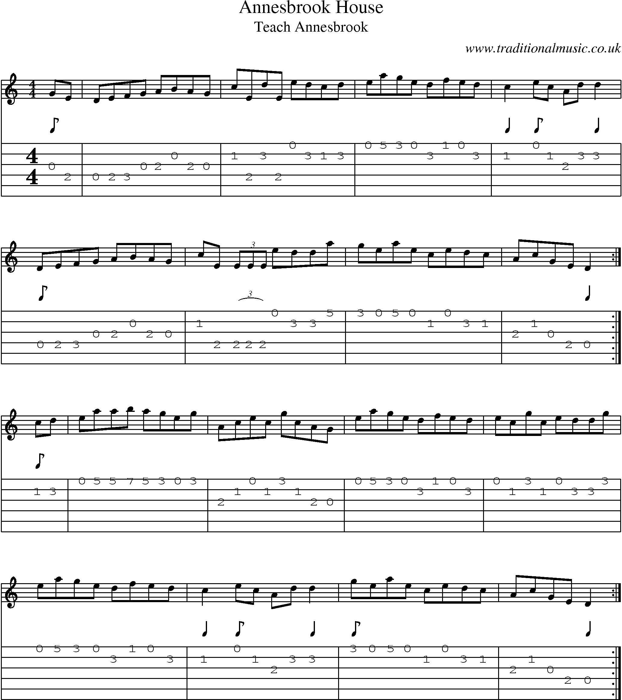 Music Score and Guitar Tabs for Annesbrook House