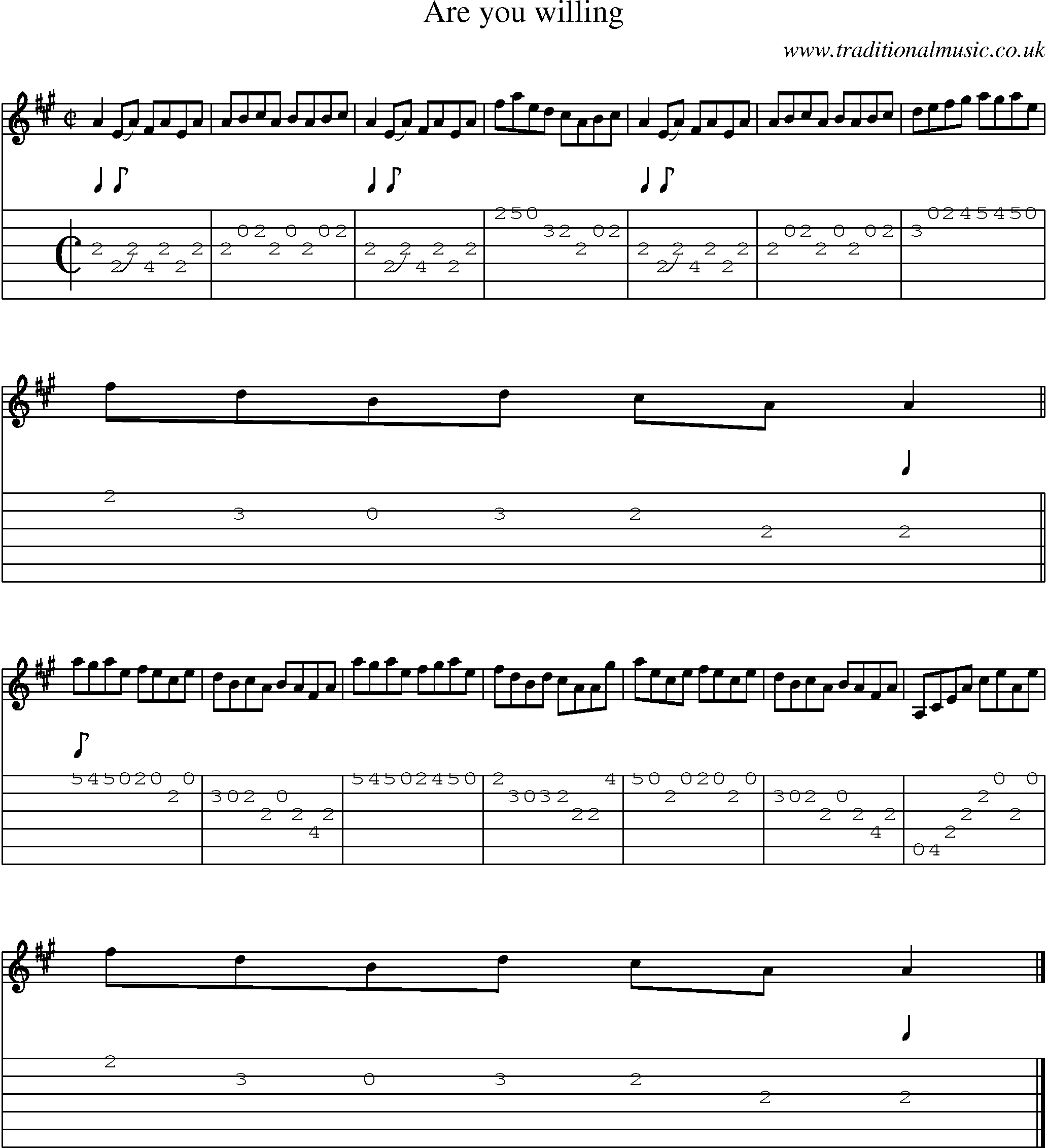 Music Score and Guitar Tabs for Are You Willing