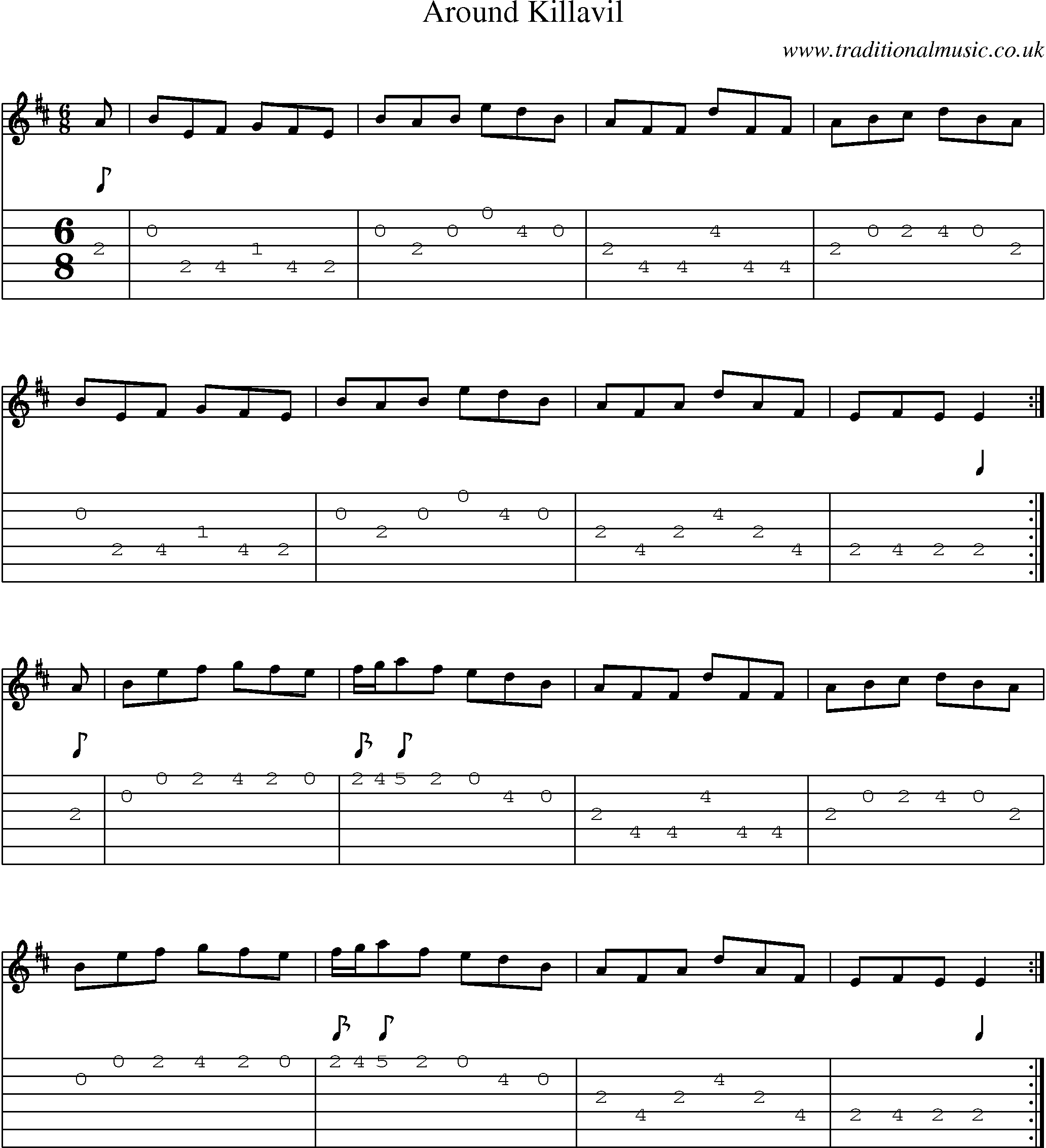 Music Score and Guitar Tabs for Around Killavil