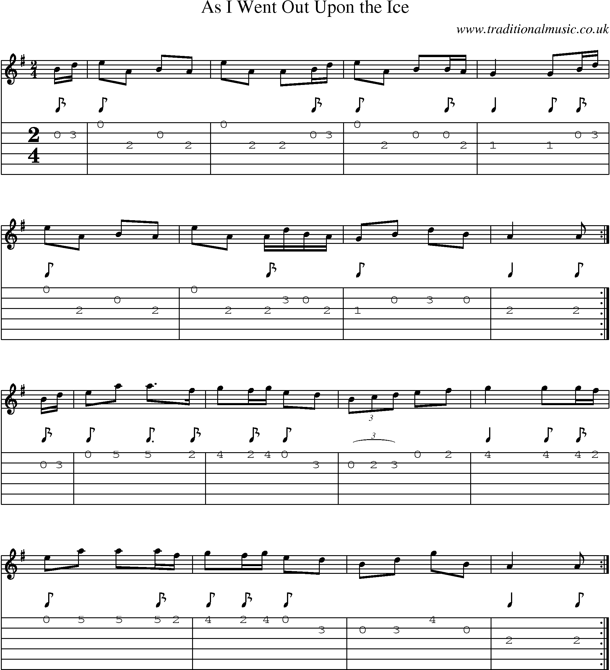 Music Score and Guitar Tabs for As I Went Out Upon Ice