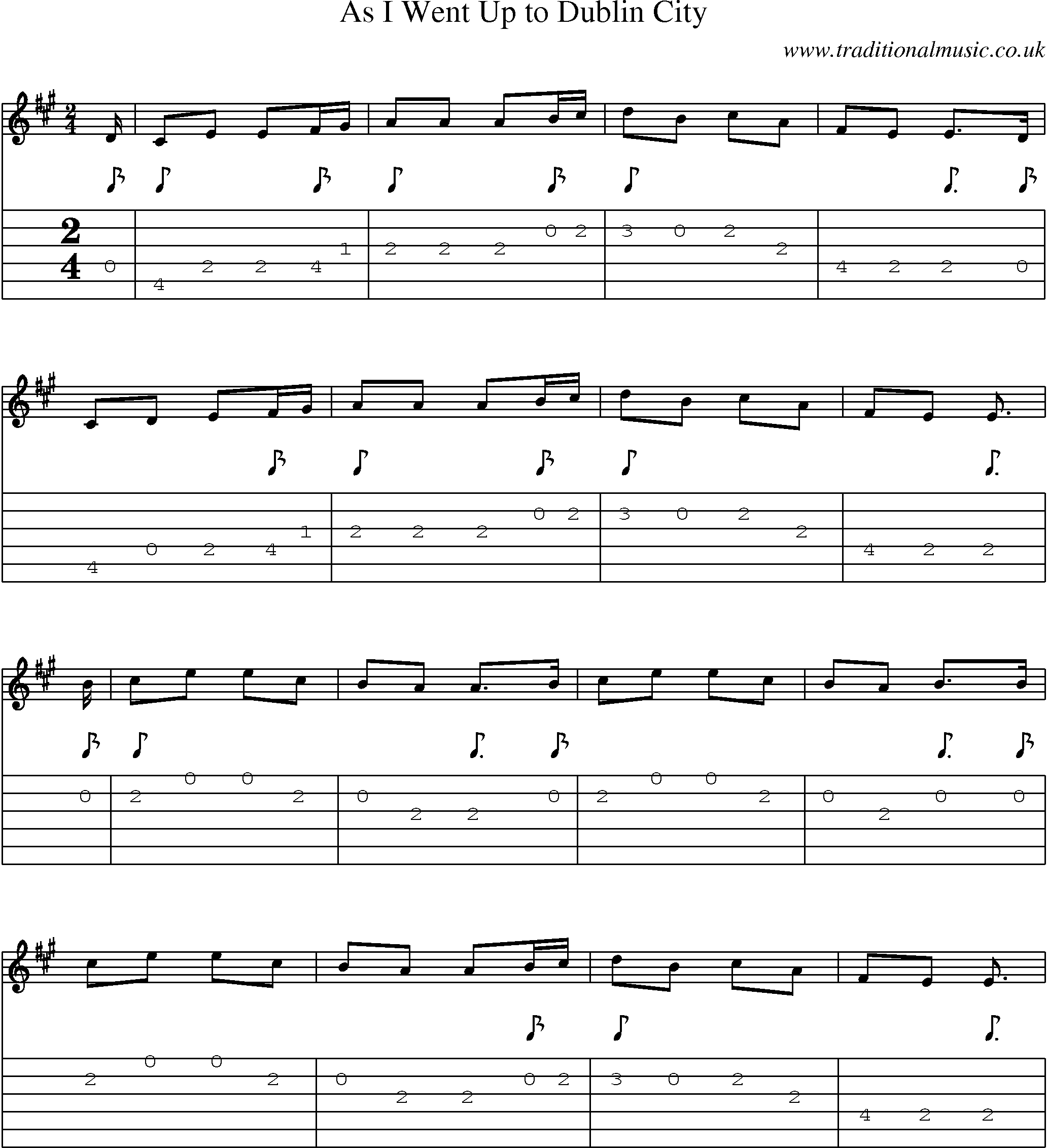 Music Score and Guitar Tabs for As I Went Up To Dublin City