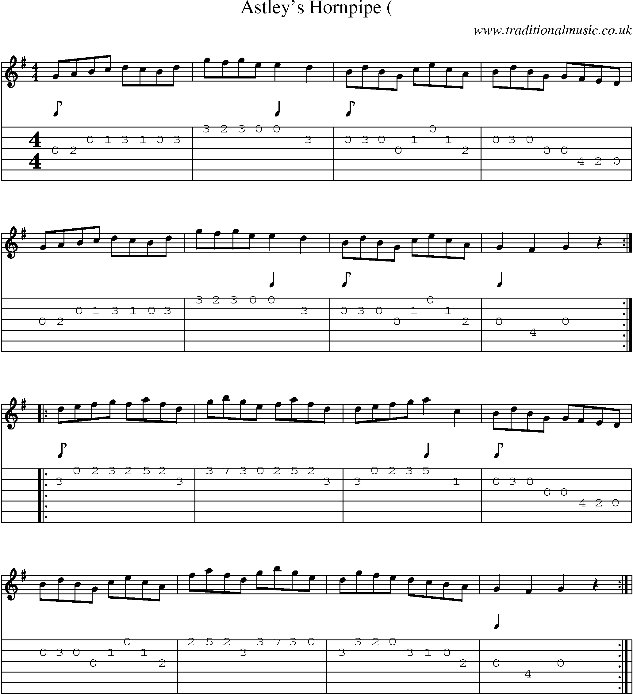 Music Score and Guitar Tabs for Astleys Hornpipe