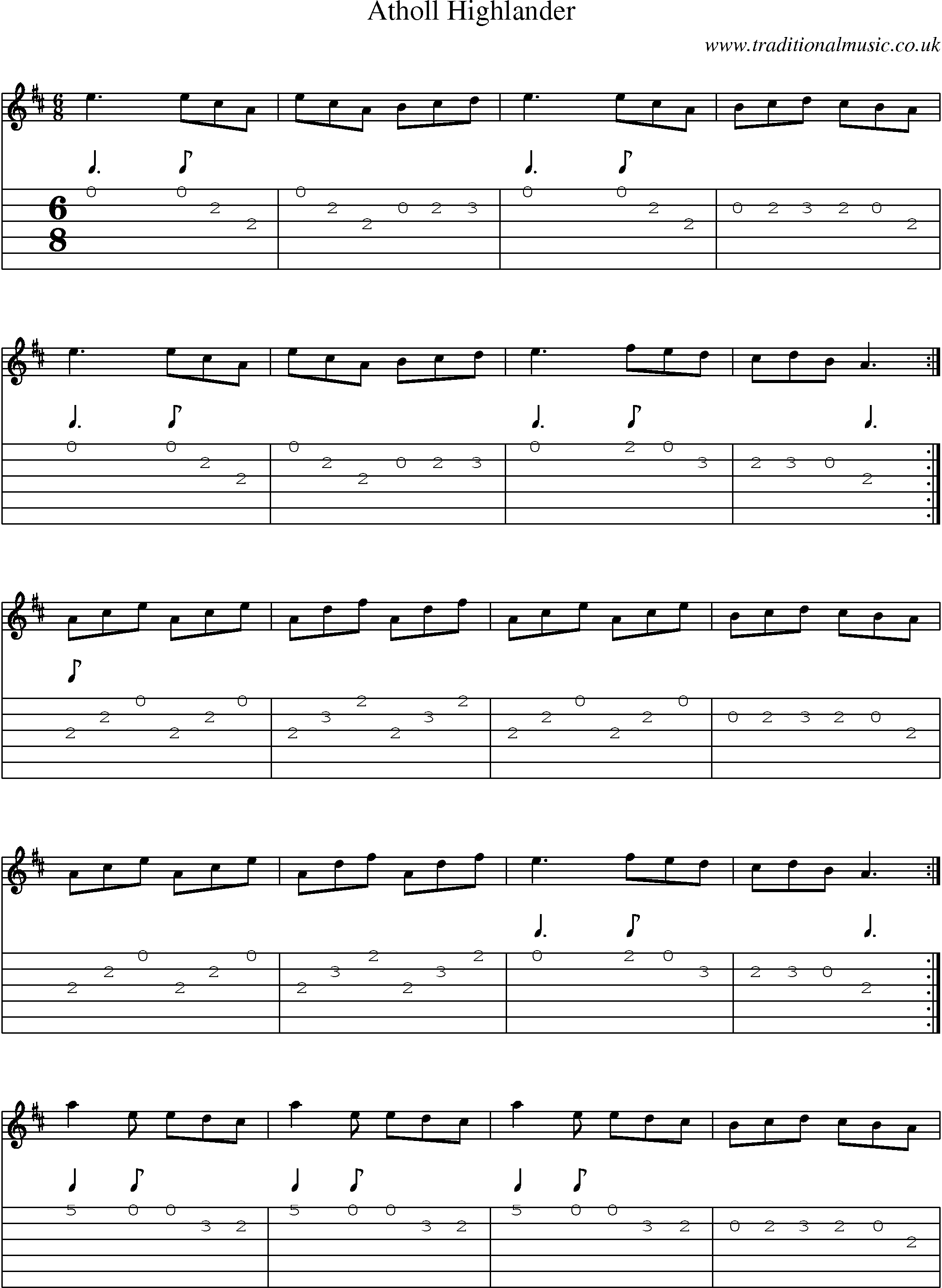 Music Score and Guitar Tabs for Atholl Highlander