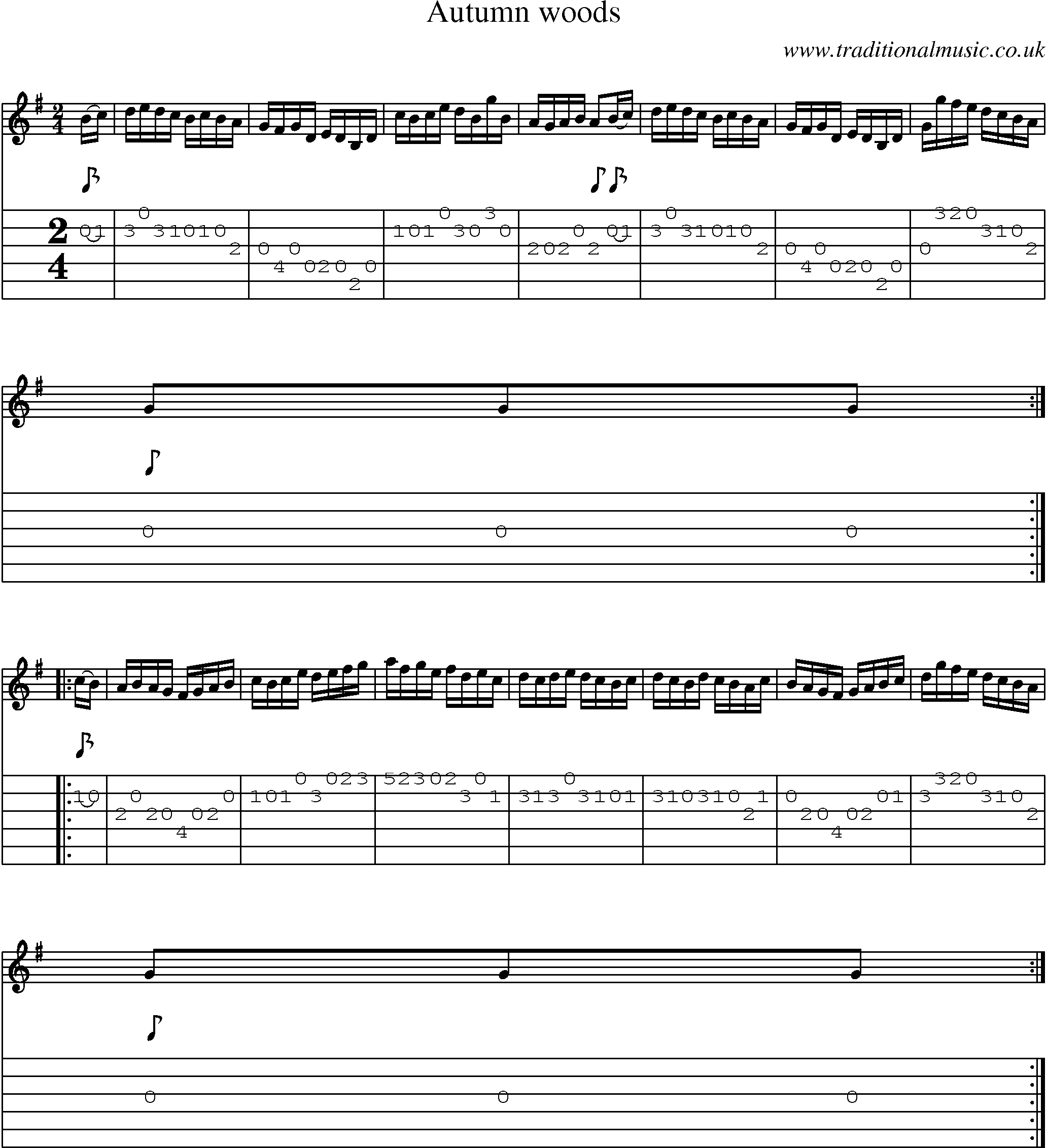 Music Score and Guitar Tabs for Autumn Woods