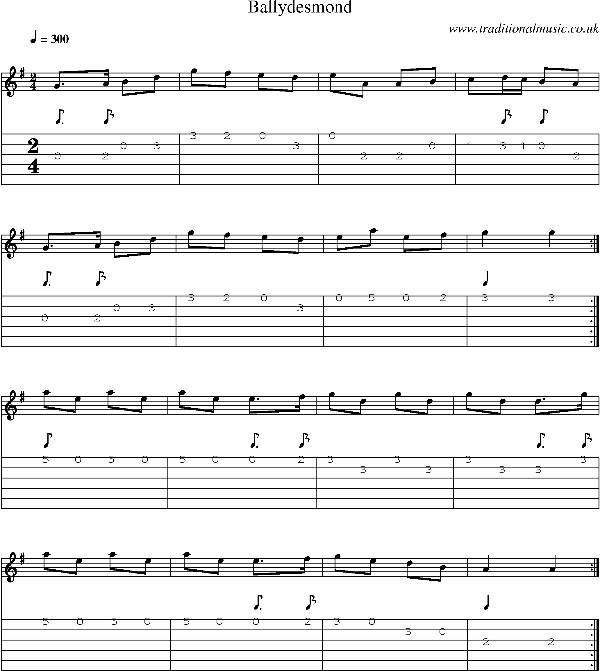 Music Score and Guitar Tabs for Ballydesmond