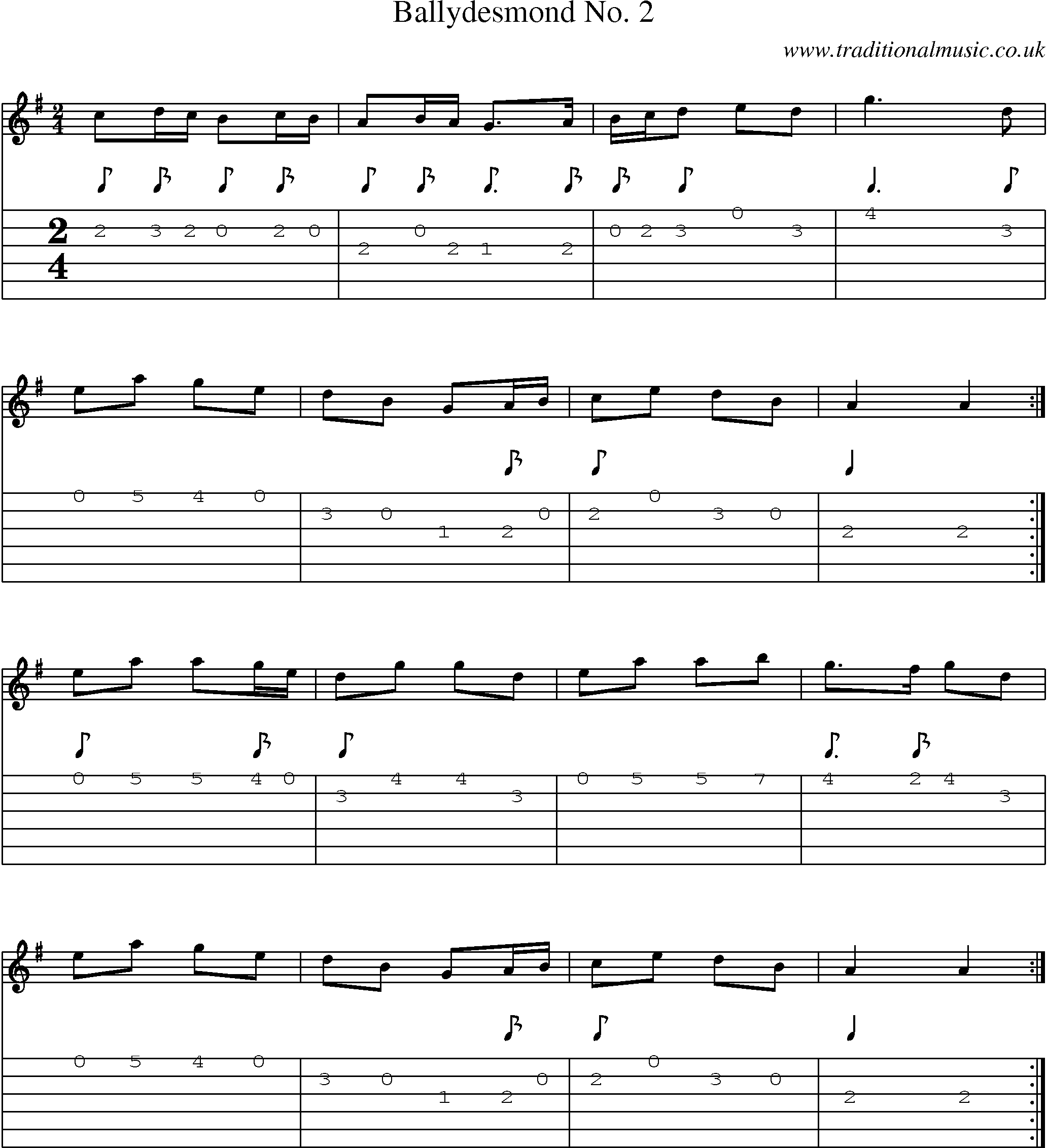 Music Score and Guitar Tabs for Ballydesmond No 2
