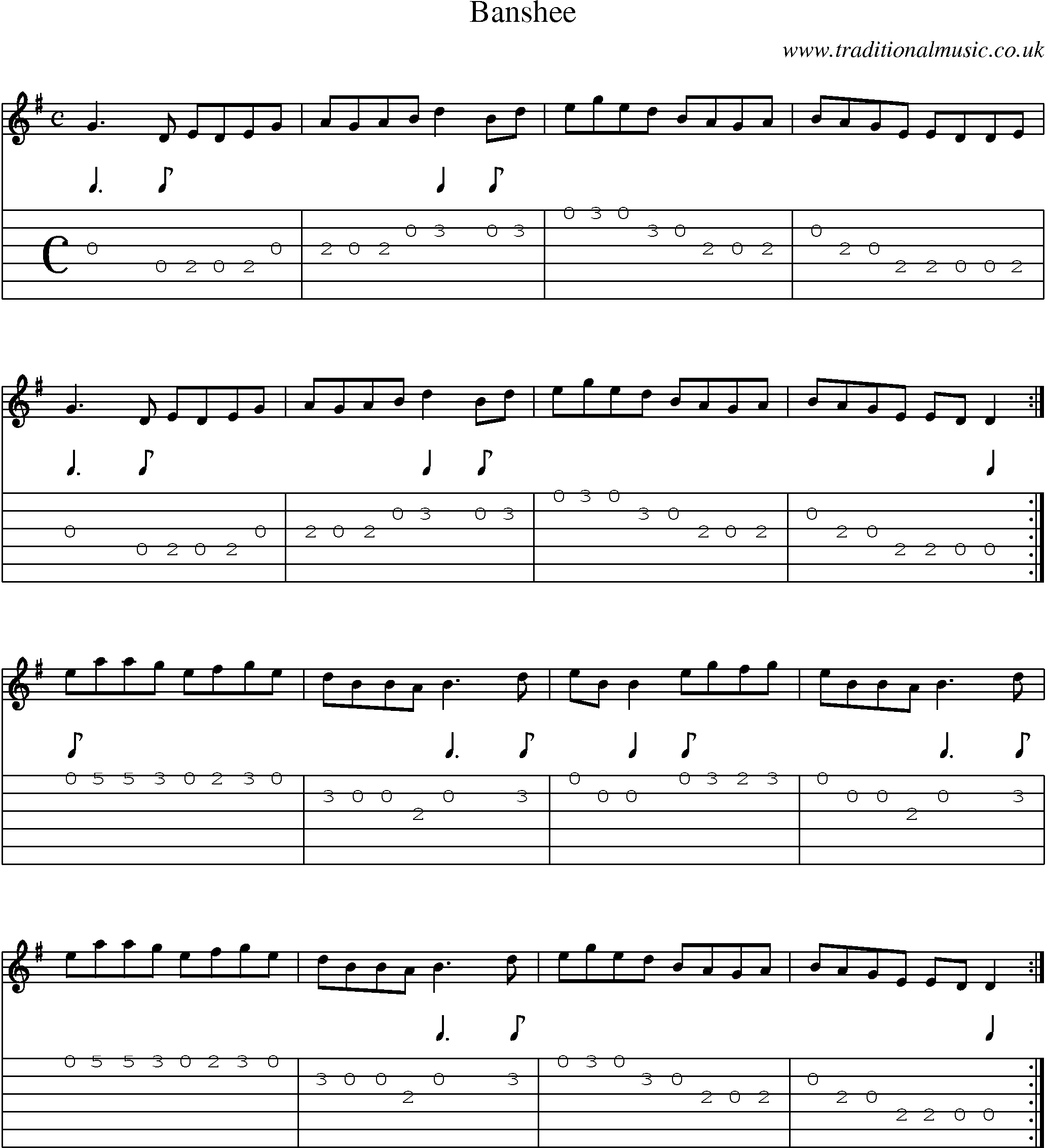 Music Score and Guitar Tabs for Banshee