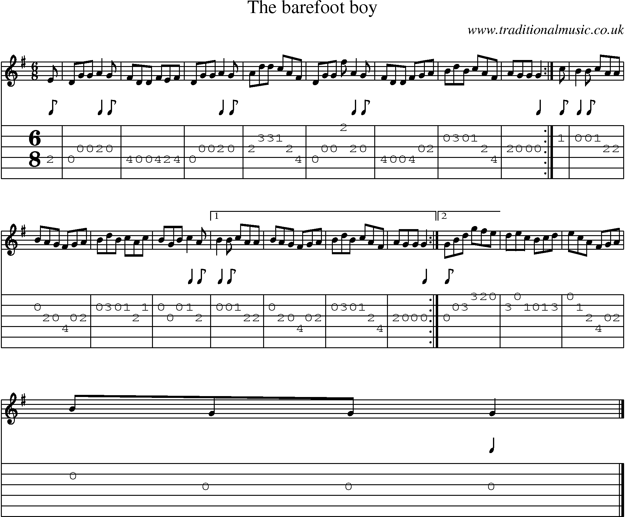 Music Score and Guitar Tabs for Barefoot Boy