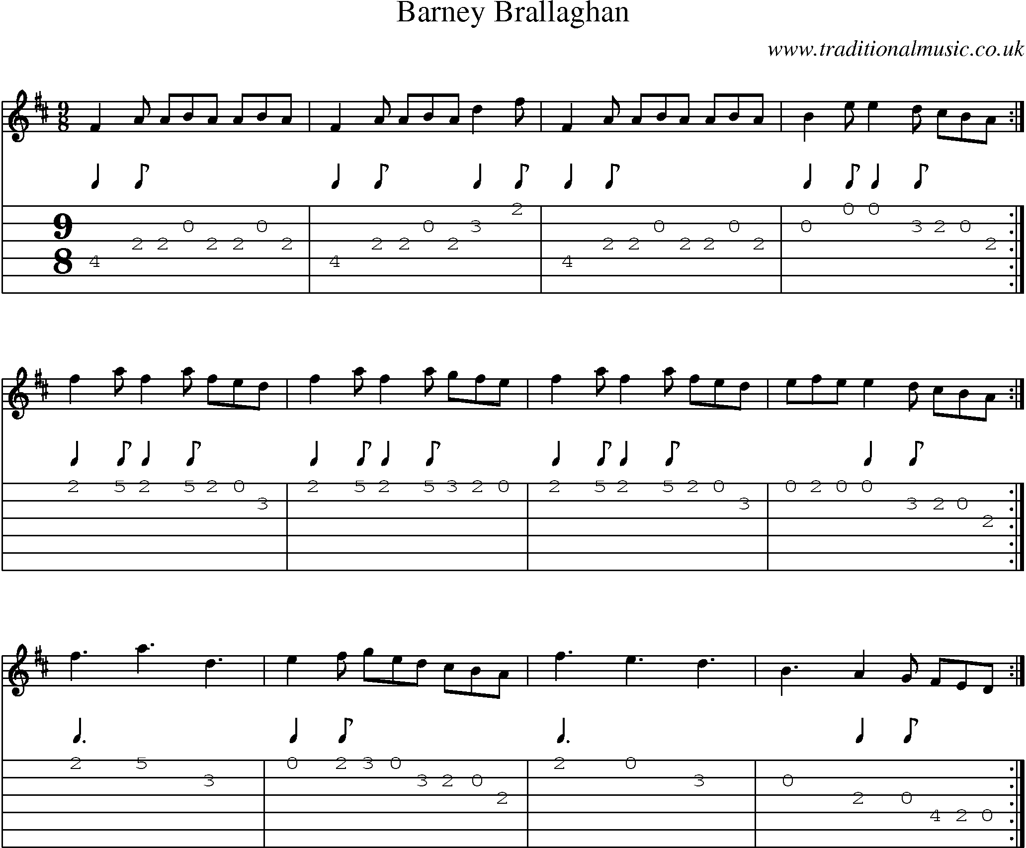Music Score and Guitar Tabs for Barney Brallaghan