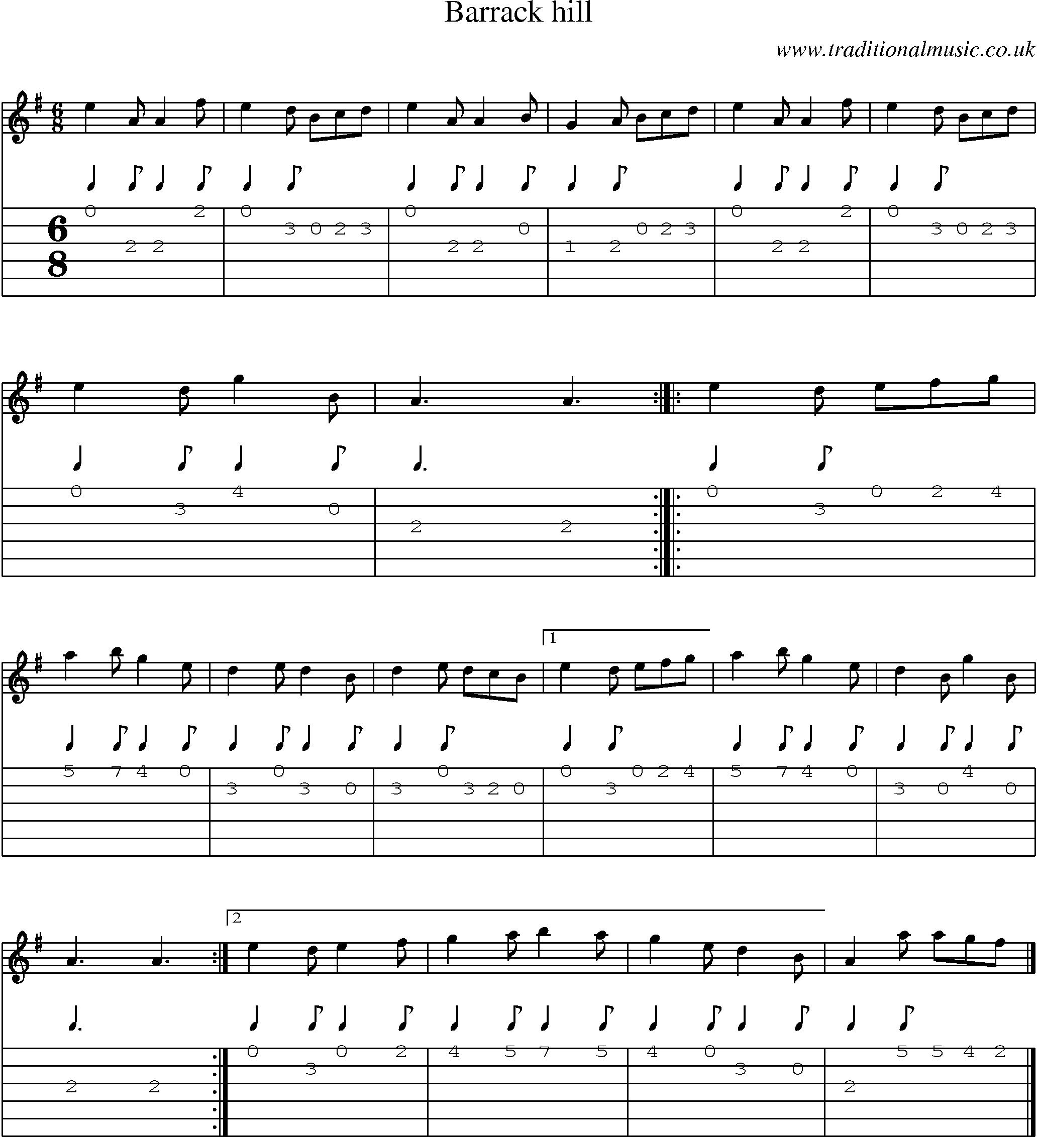 Music Score and Guitar Tabs for Barrack Hill