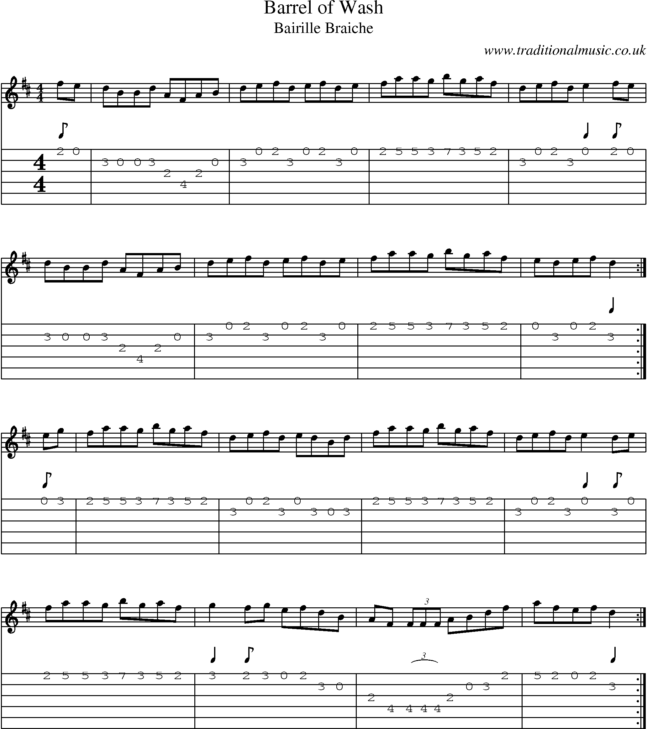 Music Score and Guitar Tabs for Barrel Of Wash