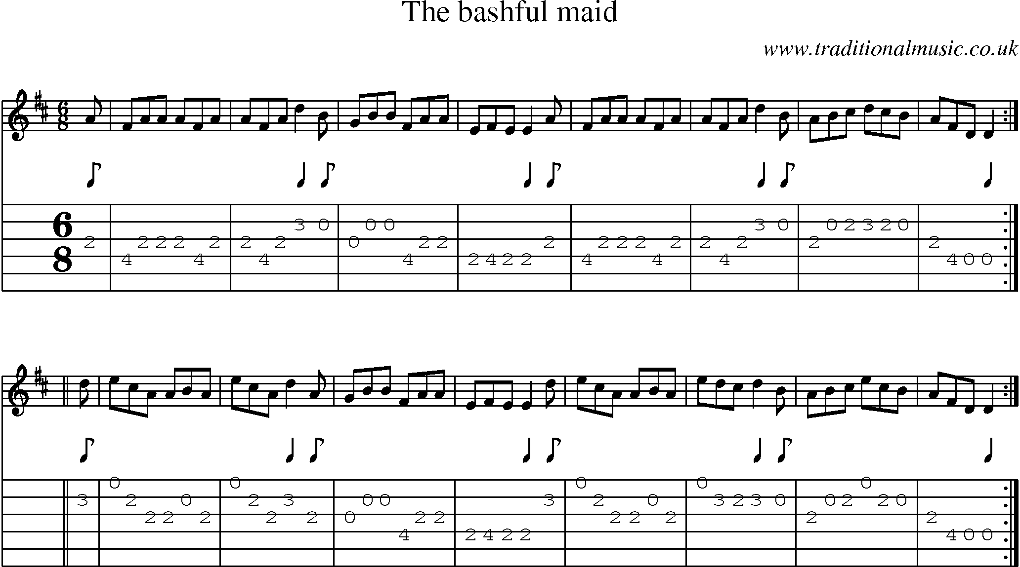 Music Score and Guitar Tabs for Bashful Maid