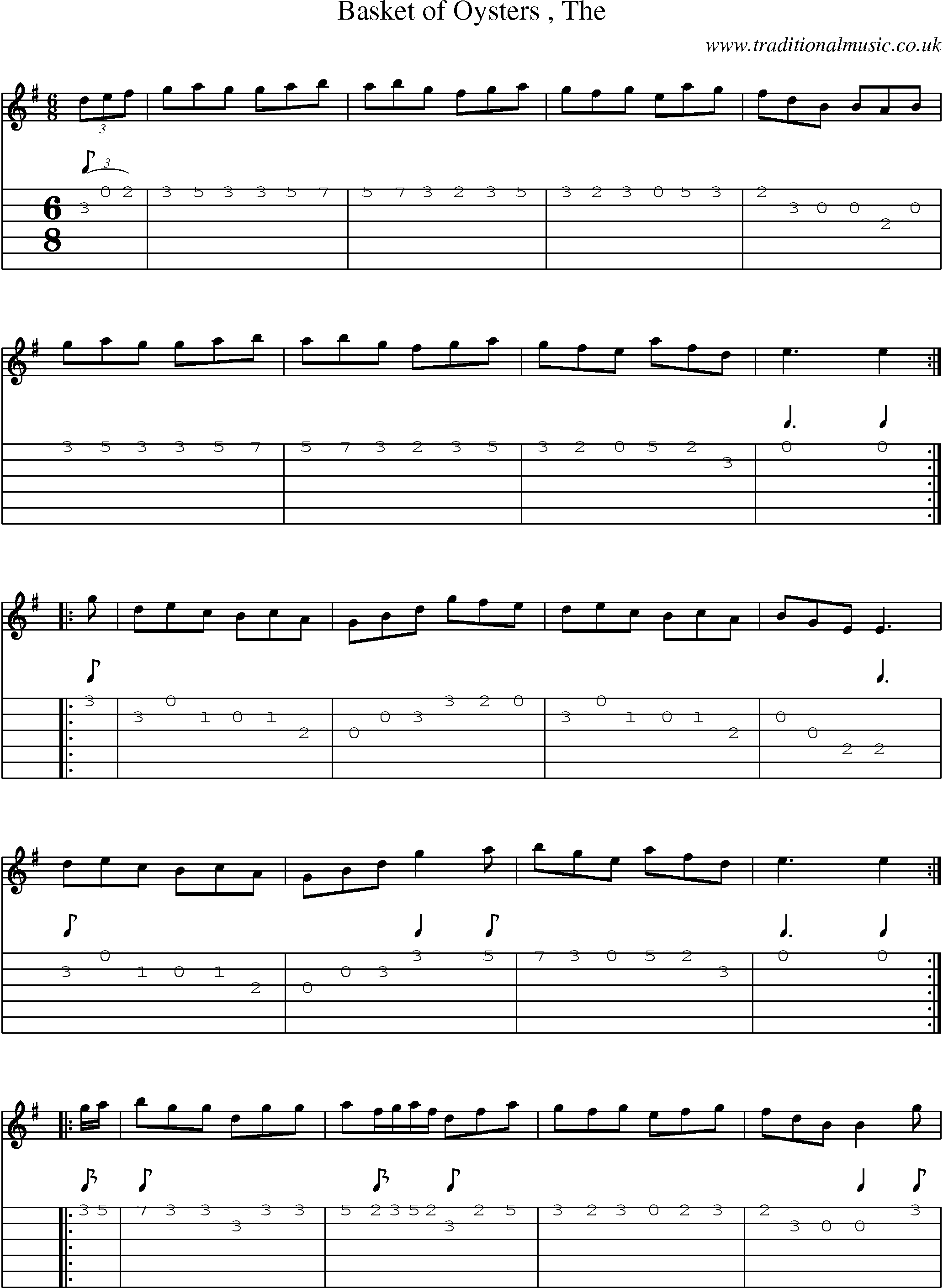 Music Score and Guitar Tabs for Basket Of Oysters
