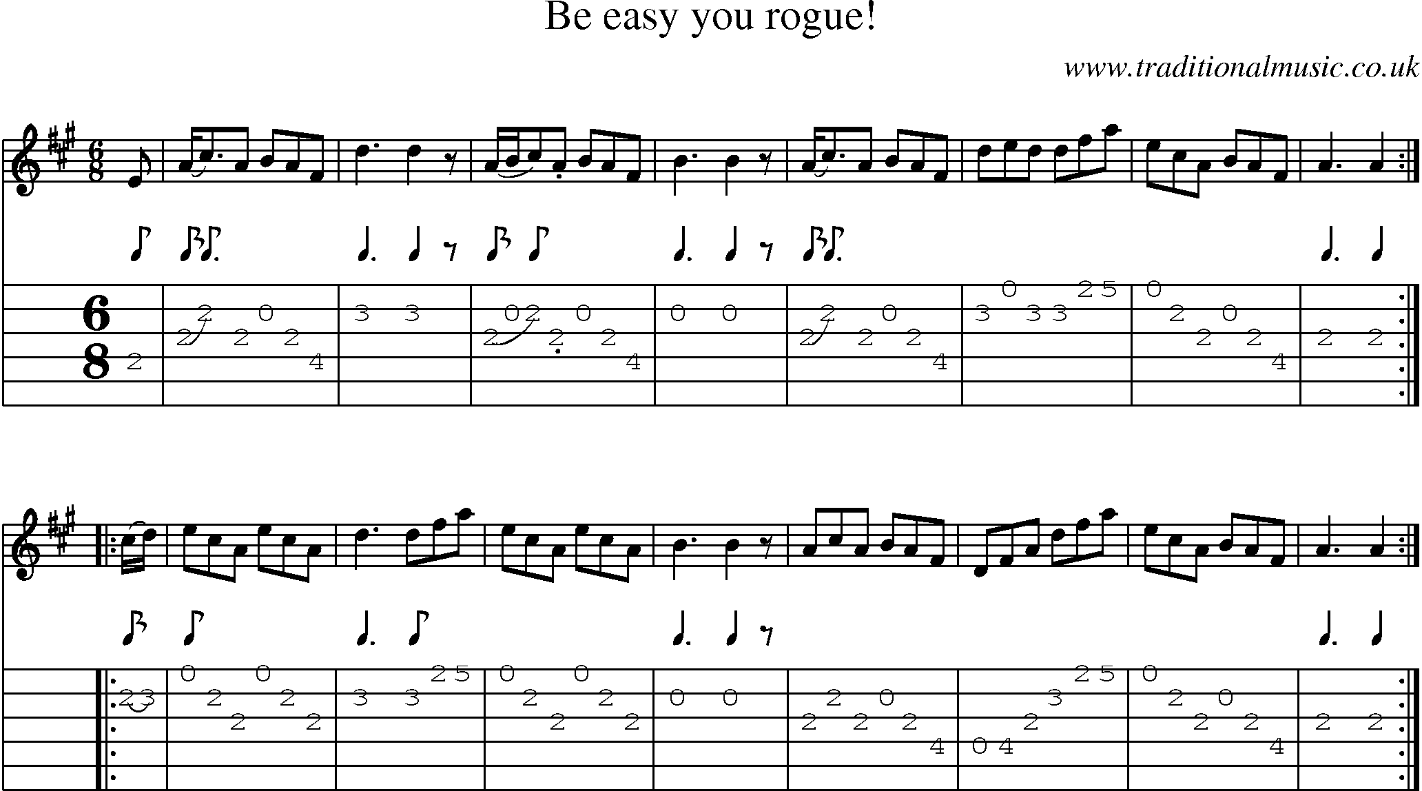 Music Score and Guitar Tabs for Be Easy You Rogue