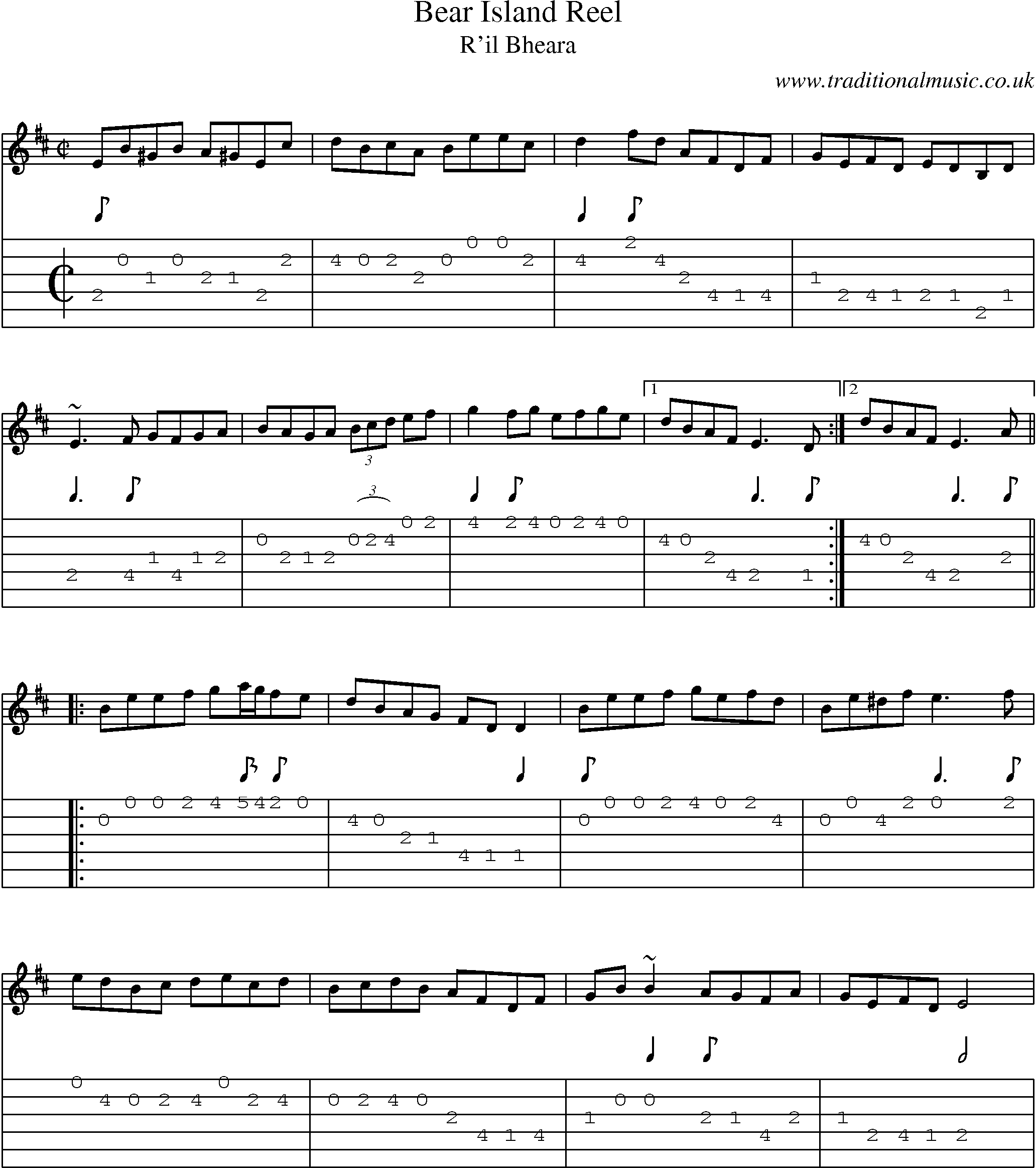 Music Score and Guitar Tabs for Bear Island Reel