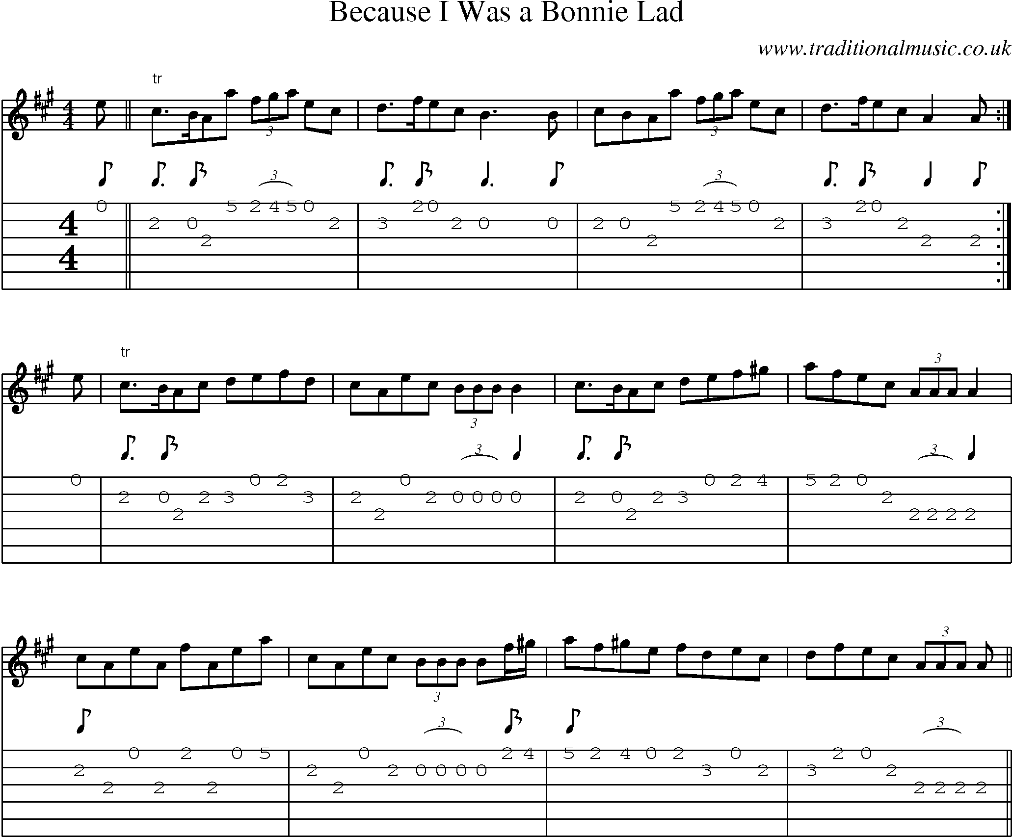 Music Score and Guitar Tabs for Because I Was A Bonnie Lad