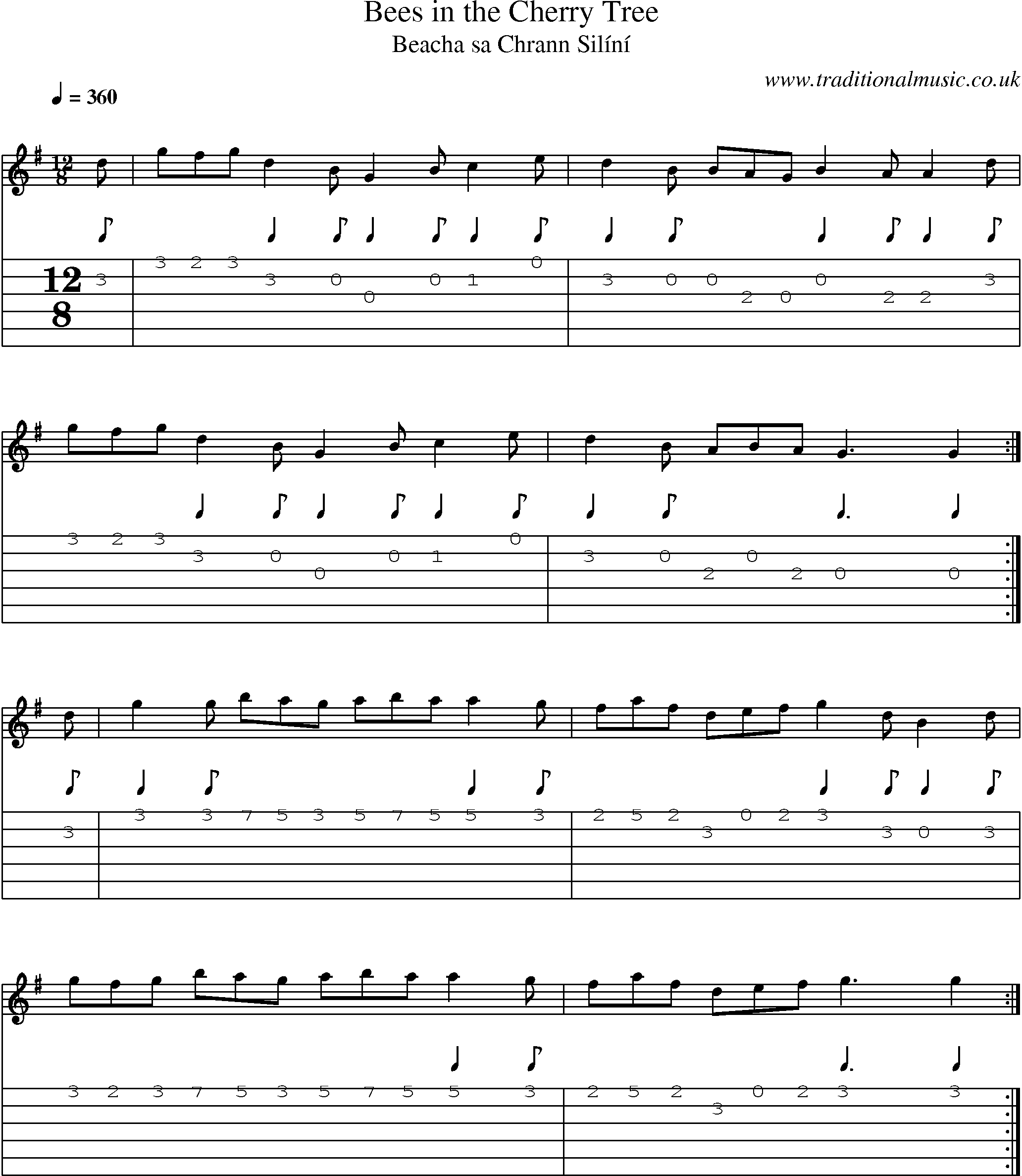 Music Score and Guitar Tabs for Bees In Cherry Tree