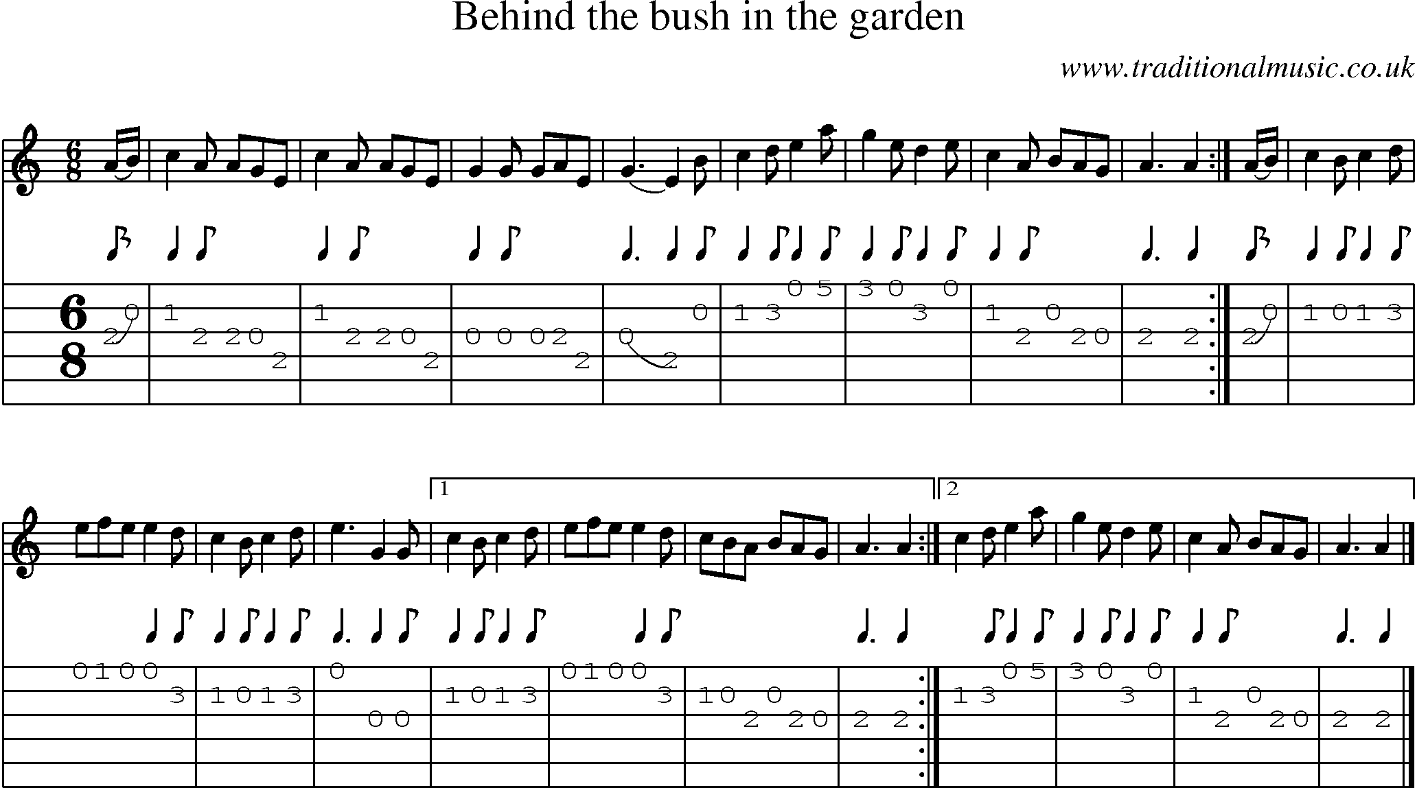 Music Score and Guitar Tabs for Behind The Bush In The Garden