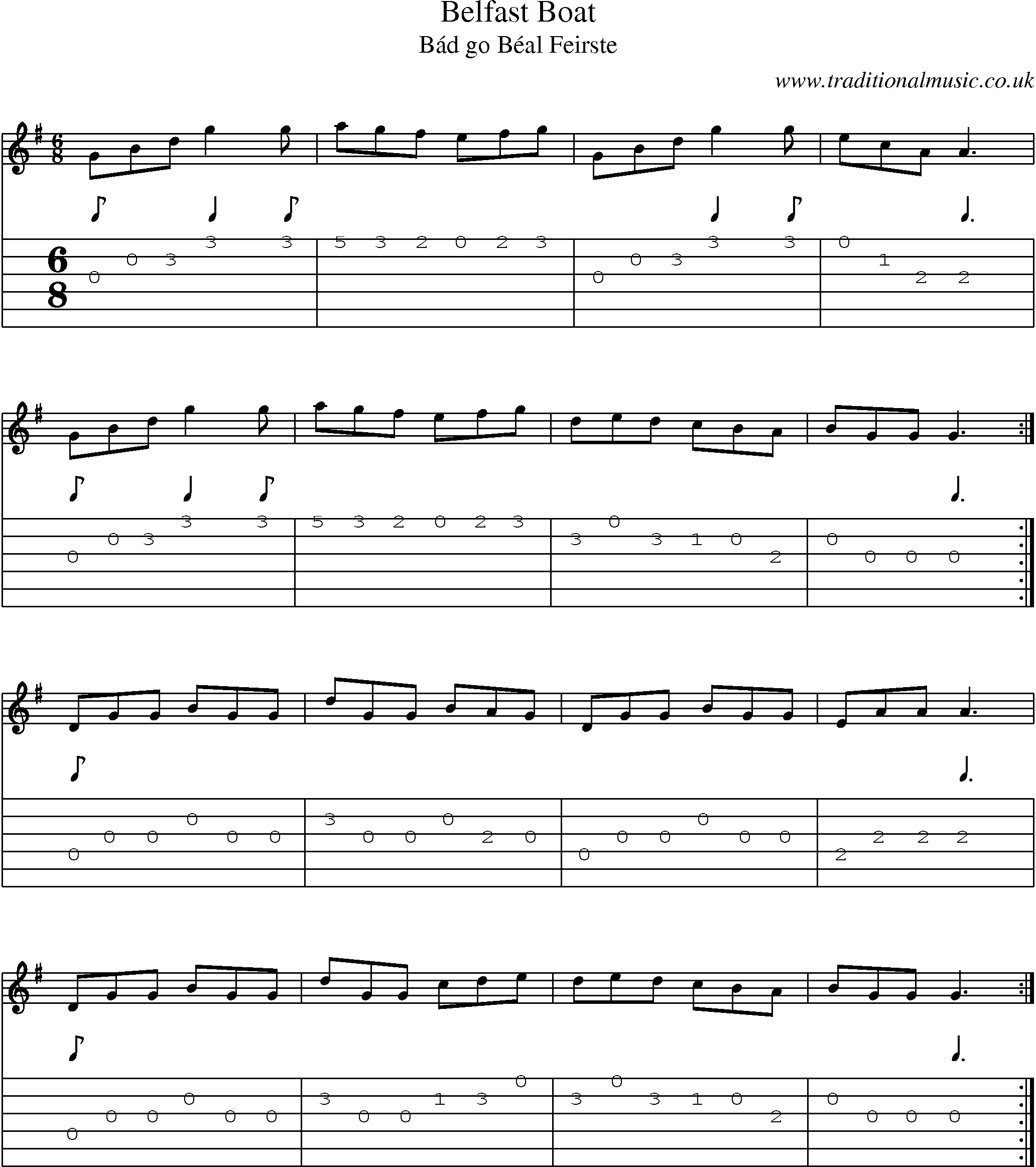 Music Score and Guitar Tabs for Belfast Boat