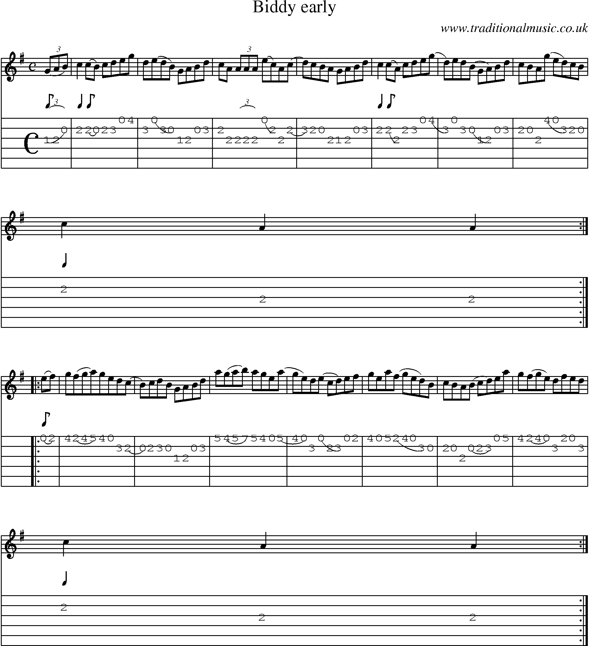 Music Score and Guitar Tabs for Biddy Early