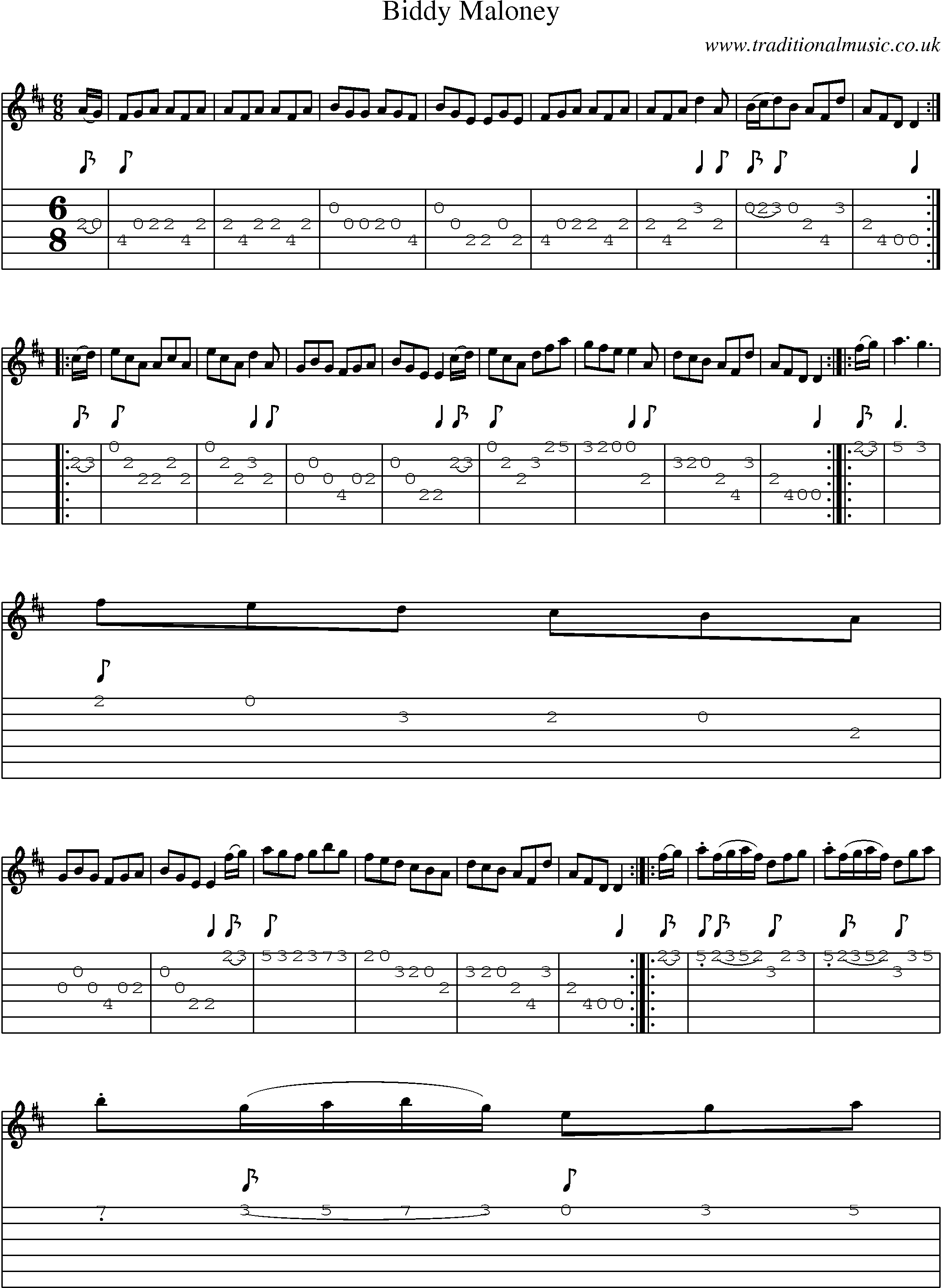Music Score and Guitar Tabs for Biddy Maloney