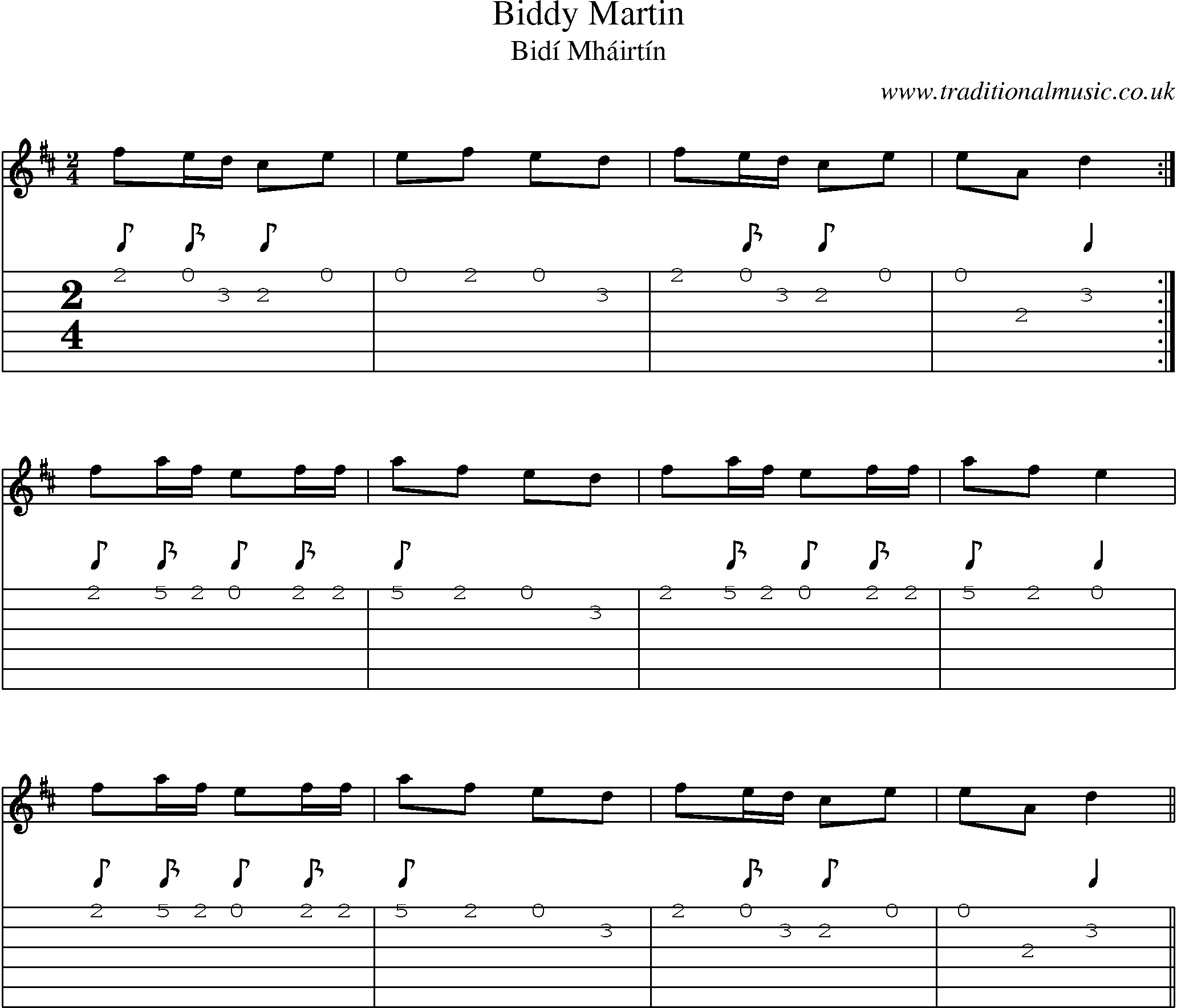 Music Score and Guitar Tabs for Biddy Martin
