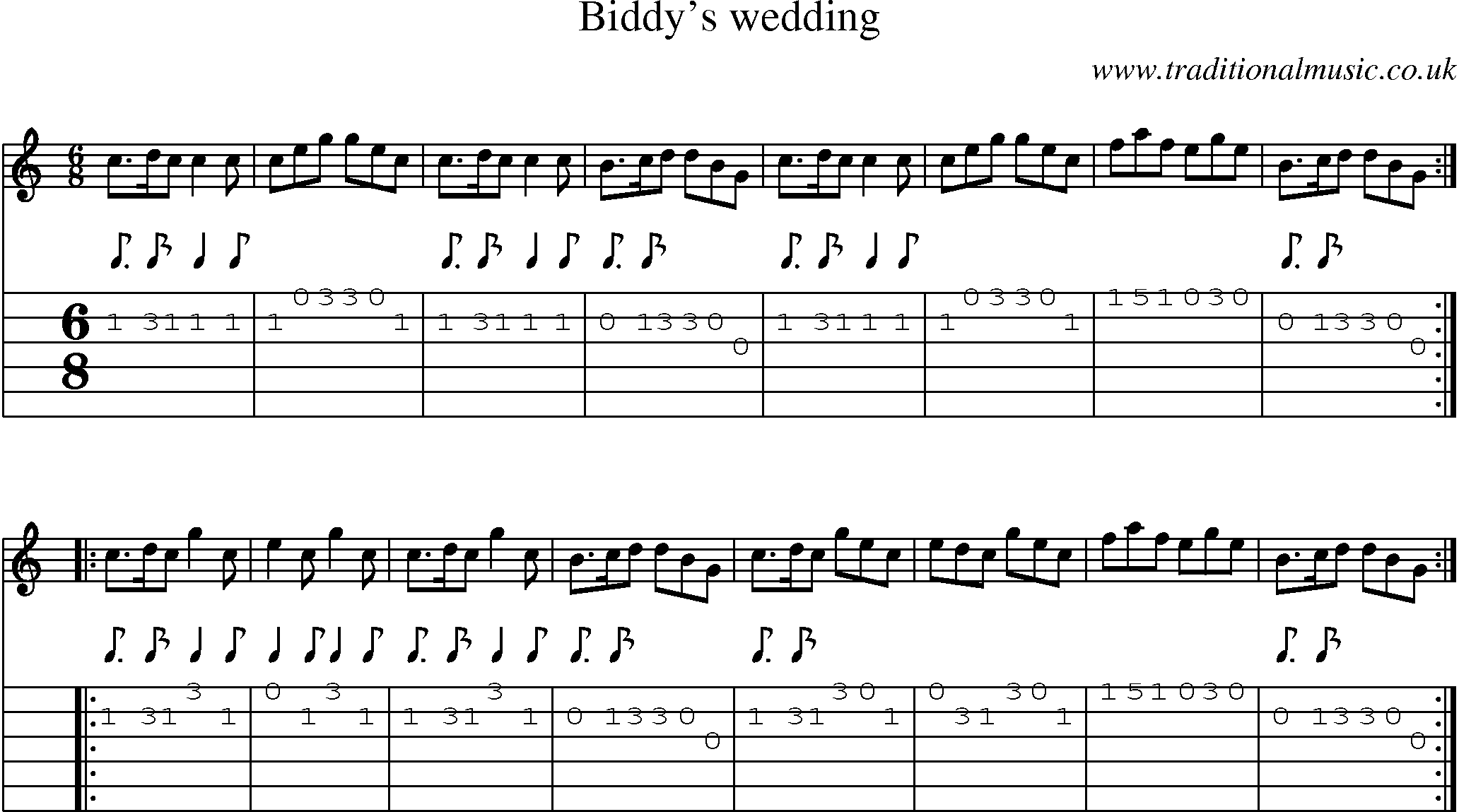 Music Score and Guitar Tabs for Biddys Wedding