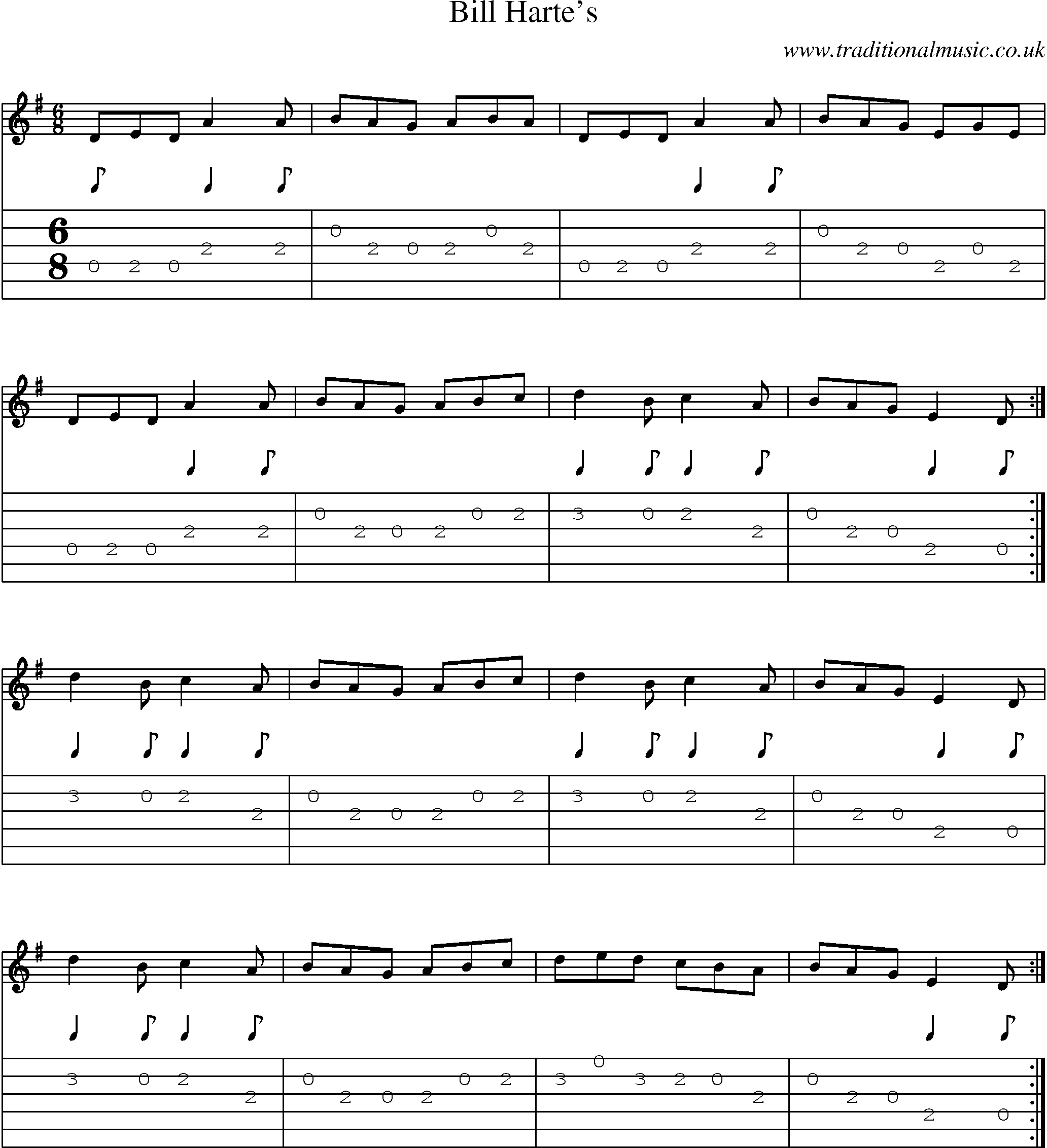 Music Score and Guitar Tabs for Bill Hartes