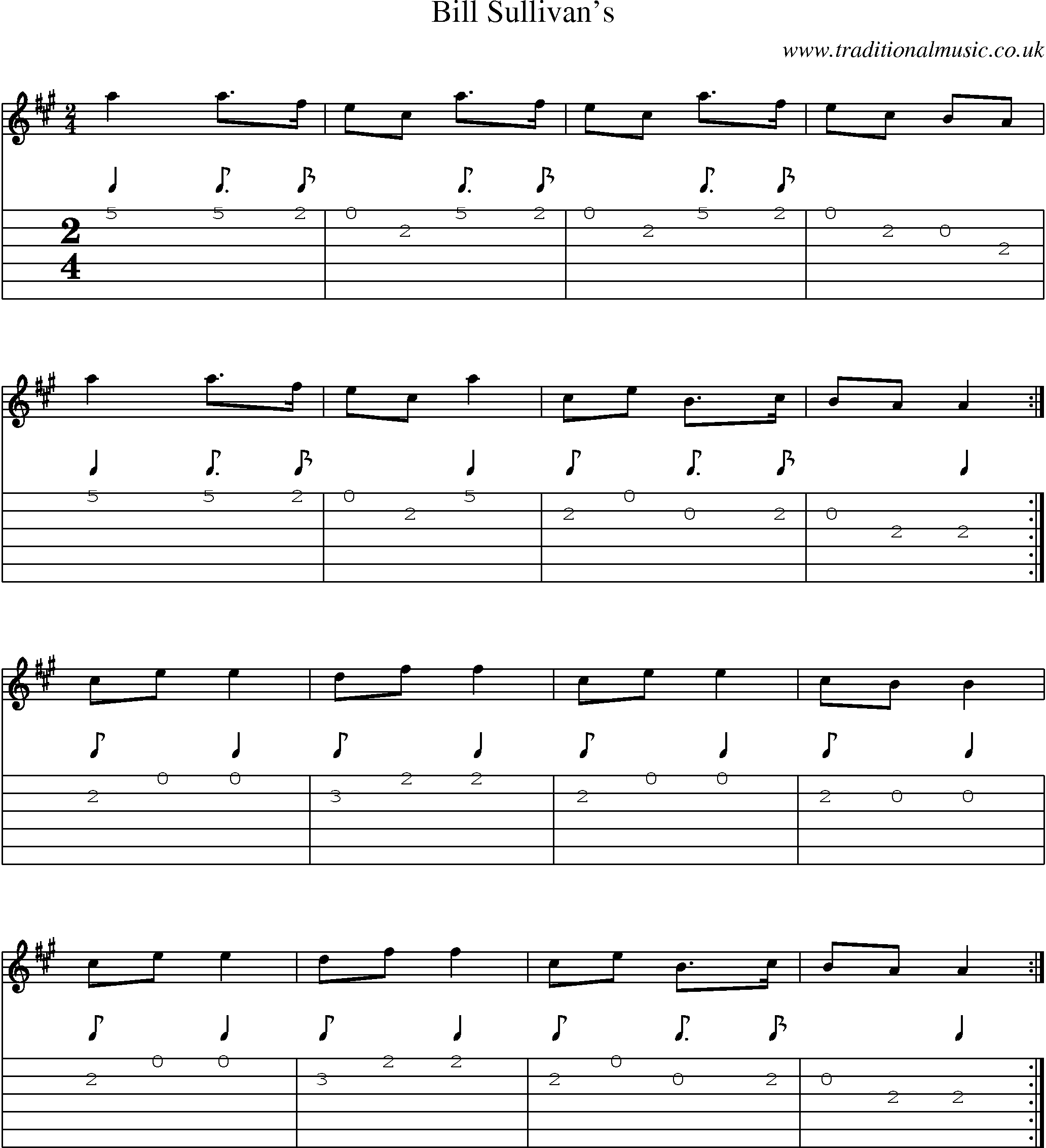 Music Score and Guitar Tabs for Bill Sullivans