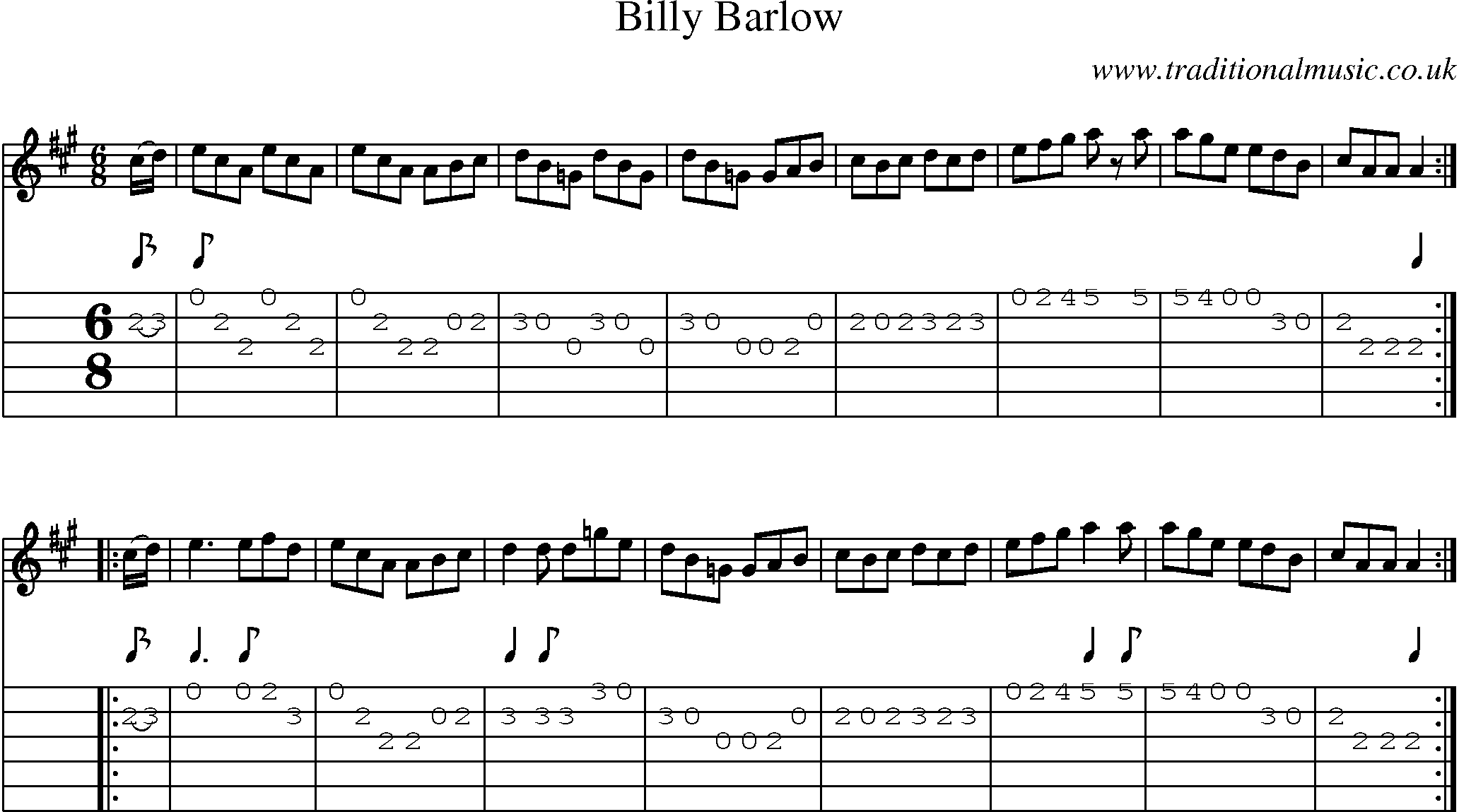 Music Score and Guitar Tabs for Billy Barlow