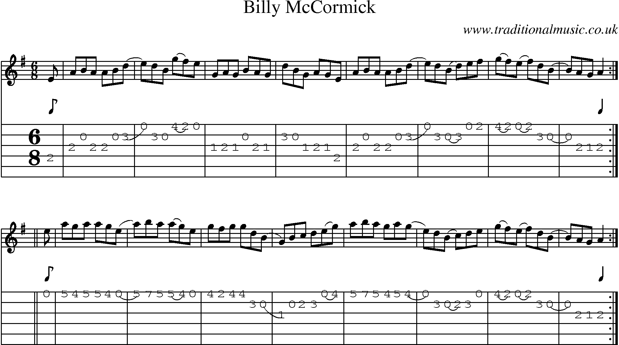 Music Score and Guitar Tabs for Billy Mc Cormick