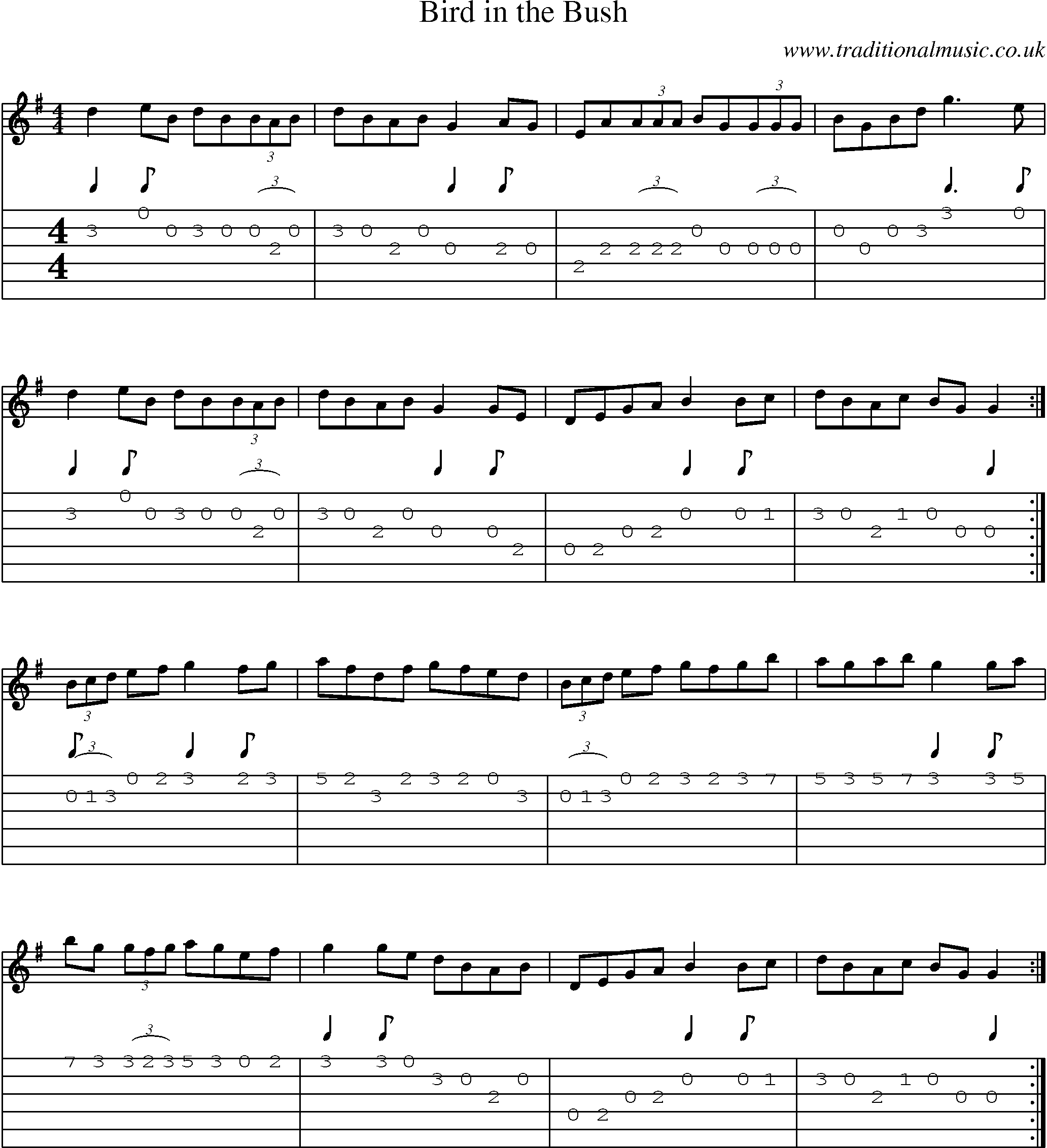 Music Score and Guitar Tabs for Bird In Bush