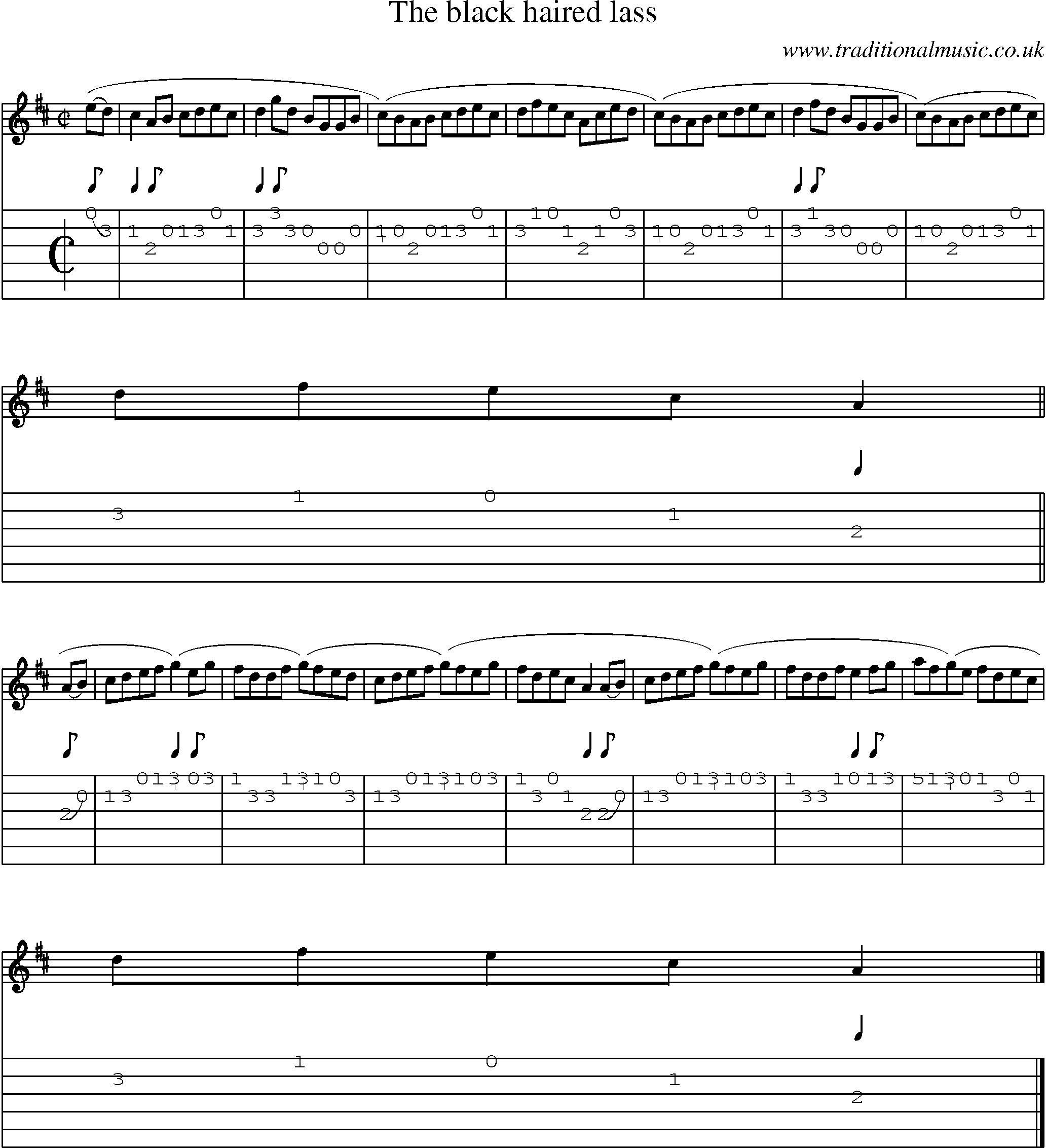 Music Score and Guitar Tabs for Black Haired Lass