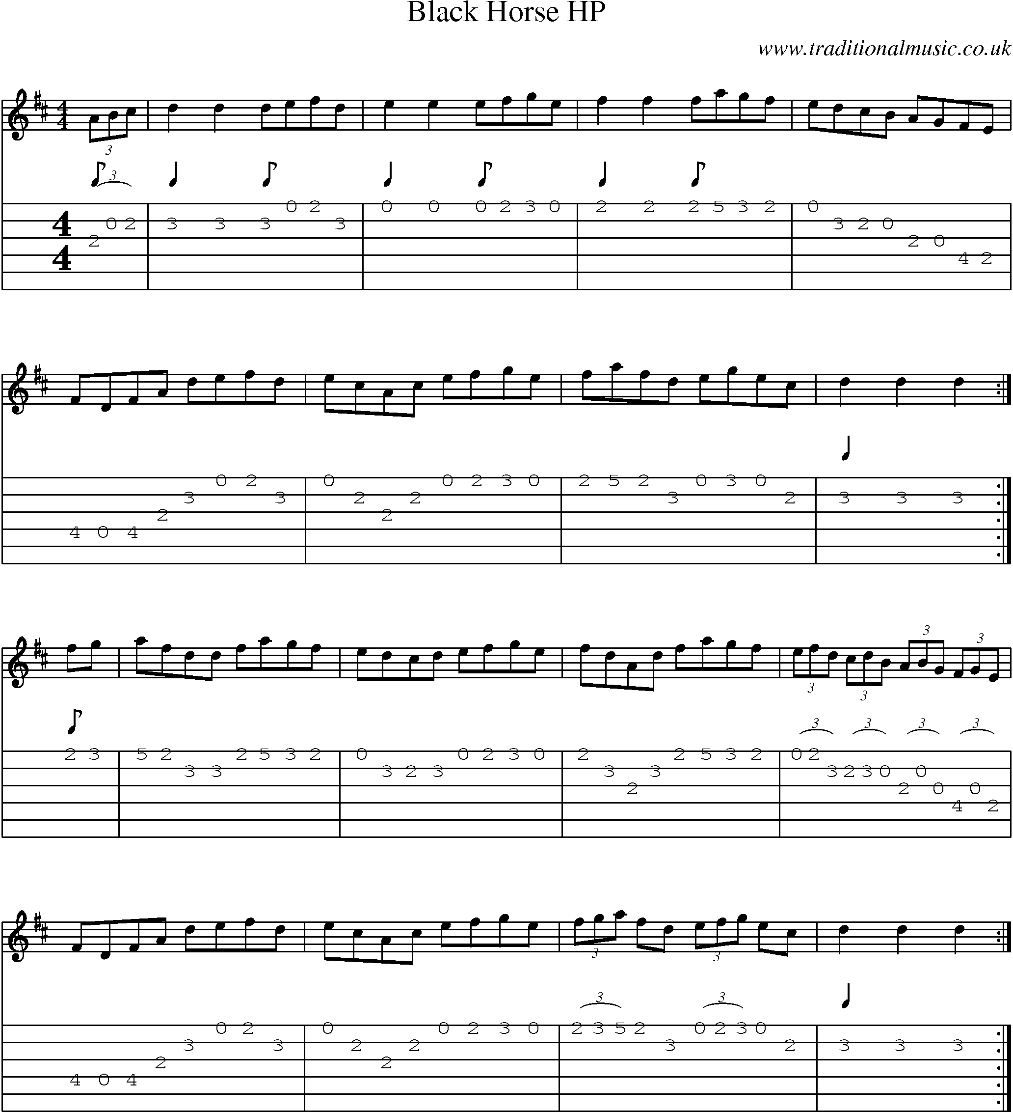 Music Score and Guitar Tabs for Black Horse