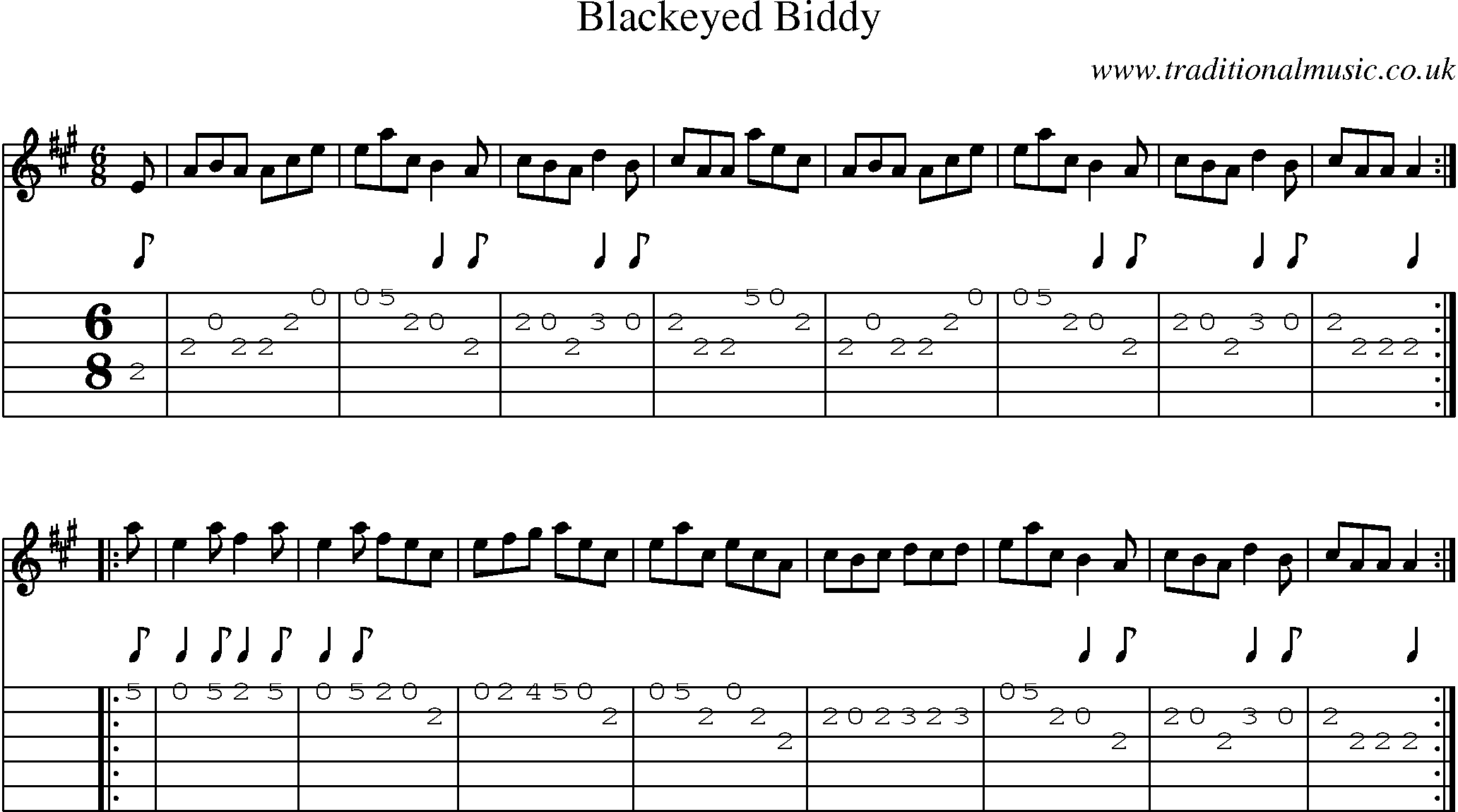 Music Score and Guitar Tabs for Blackeyed Biddy